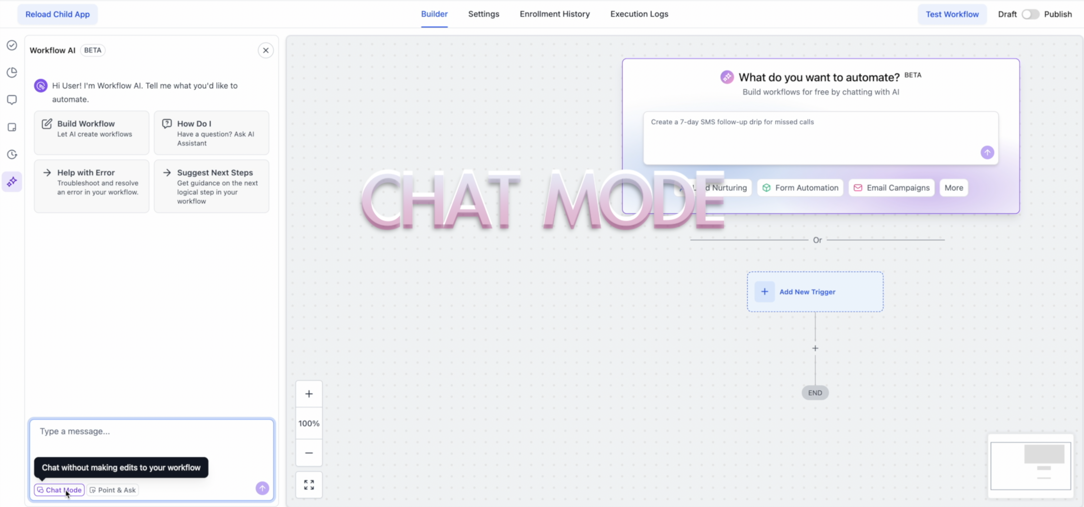 Chat Mode for brainstorming workflows before generation