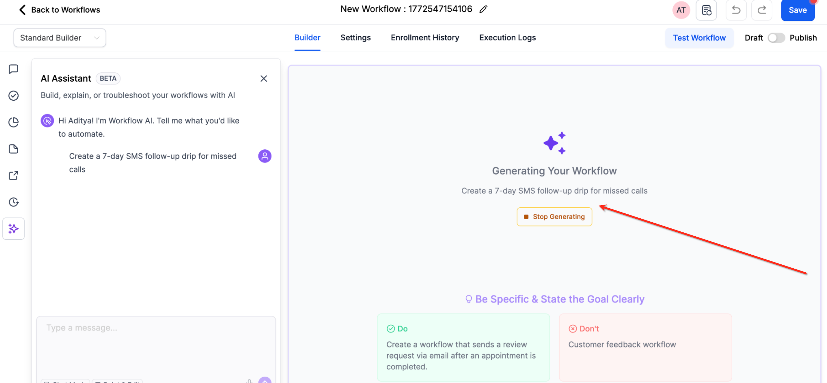 Reviewing a generated workflow in Captivation Hub