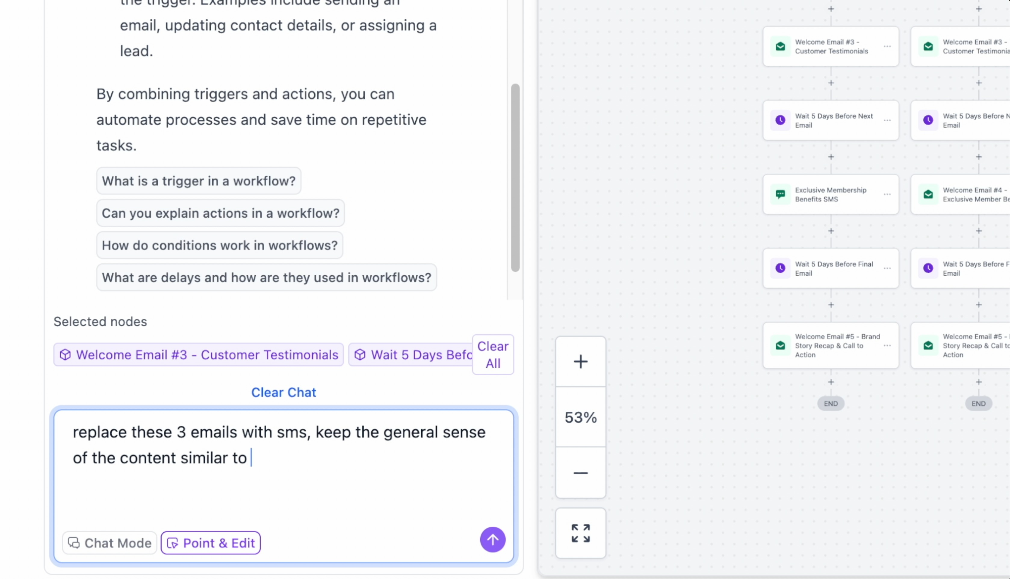Applying a Point and Edit prompt to a selected action