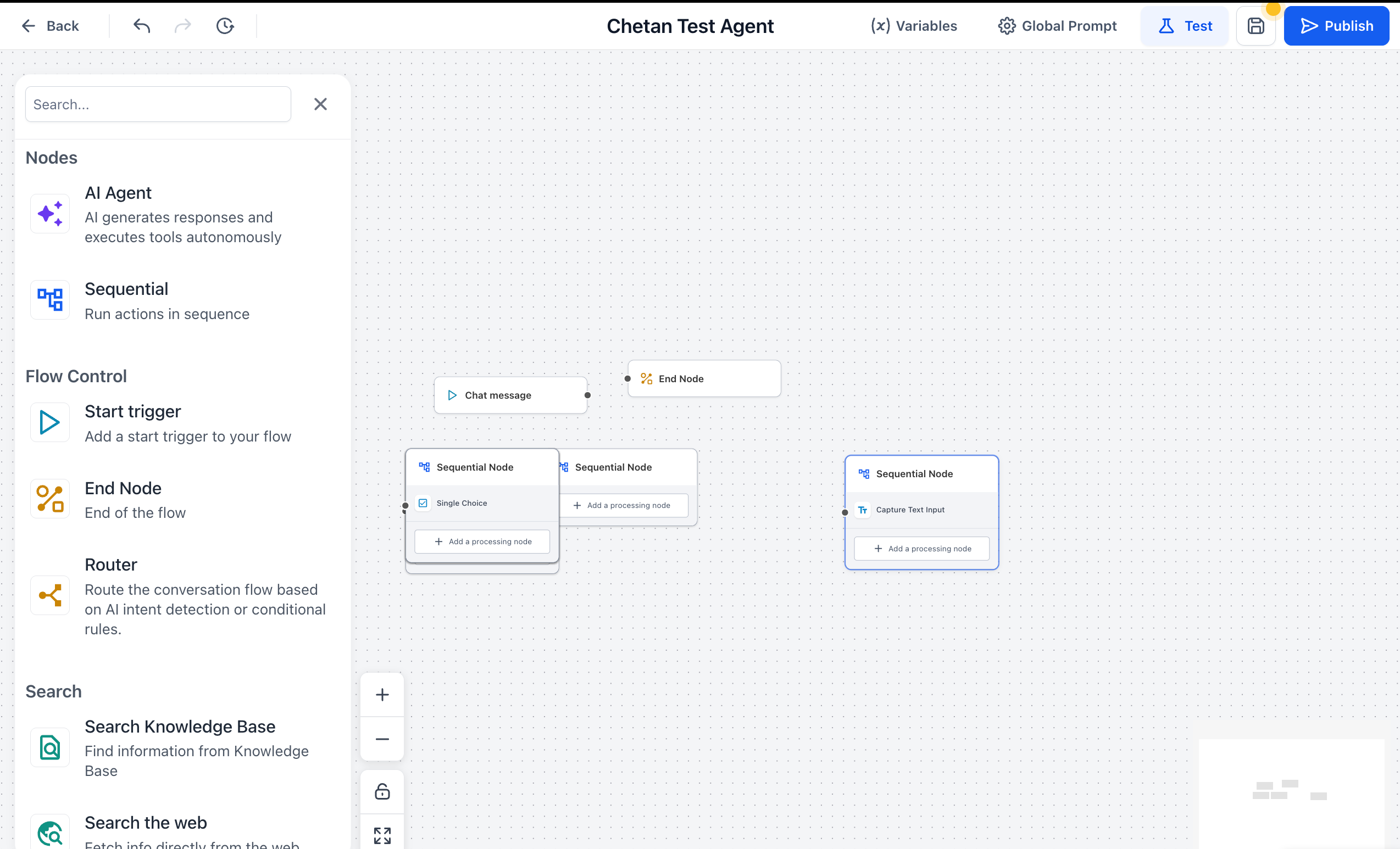 Visual builder canvas in Agent Studio with connected nodes