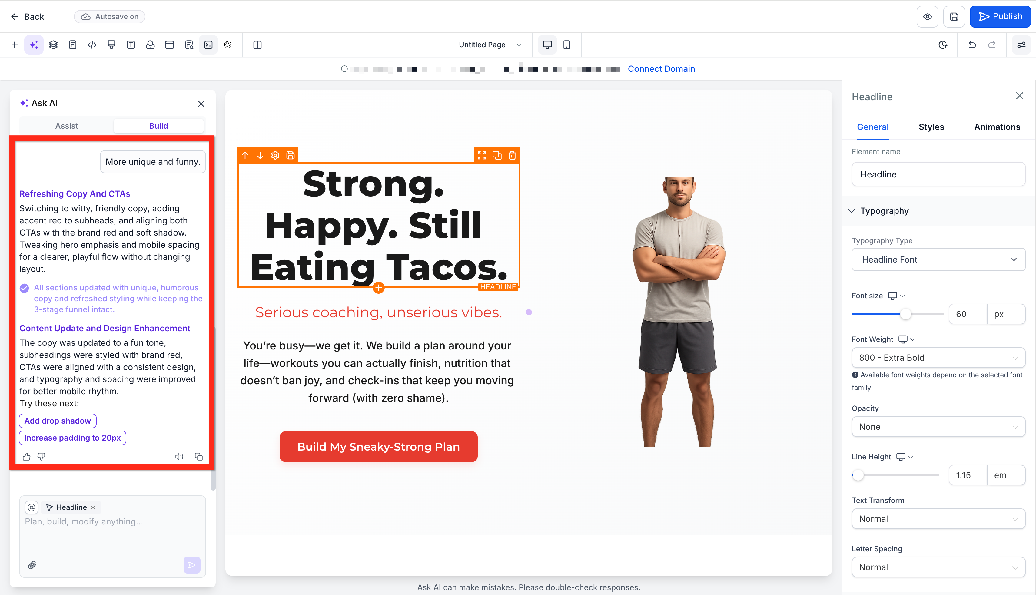 Refining a section through chat-based edits