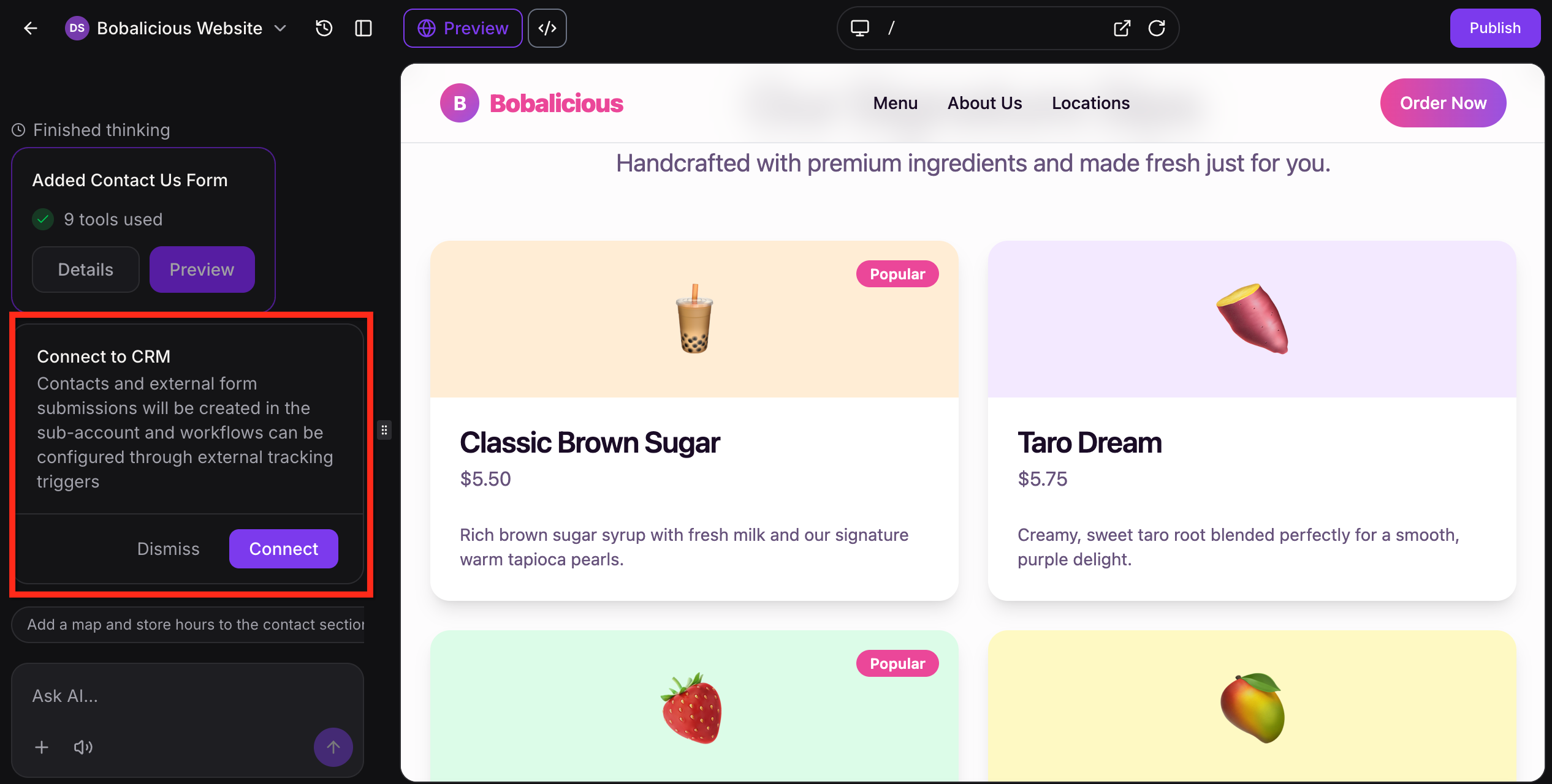 Form created inside an AI Studio project