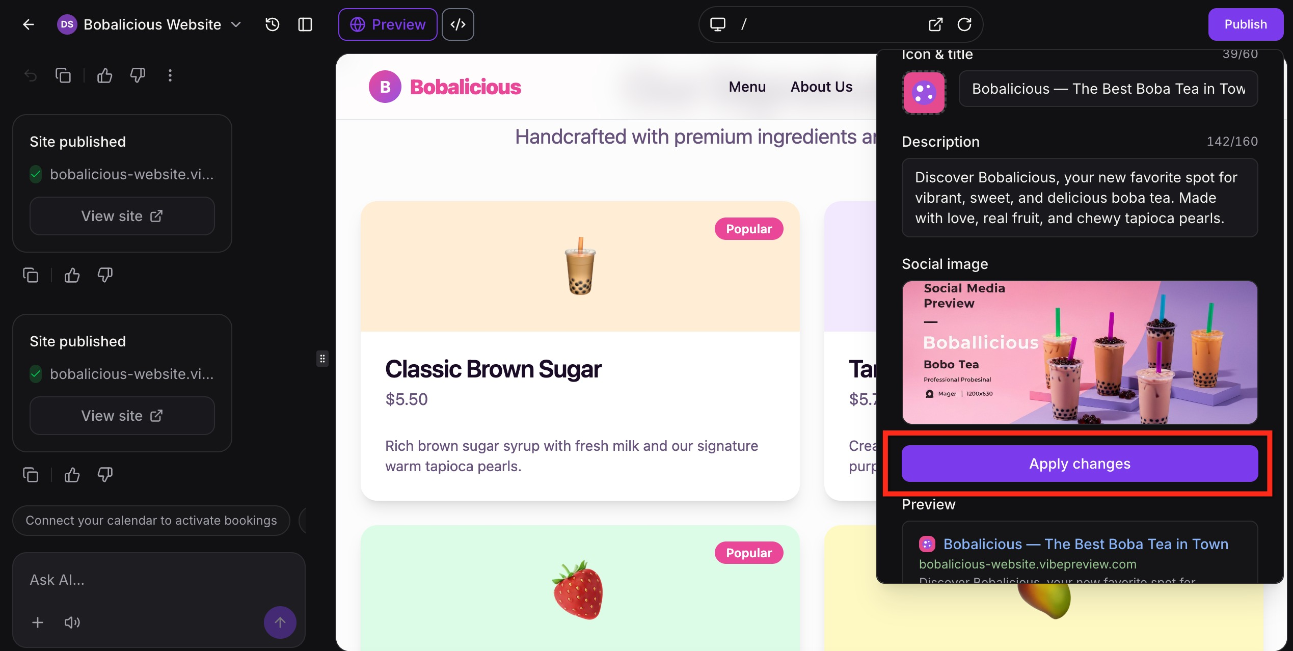 Preview domain published successfully