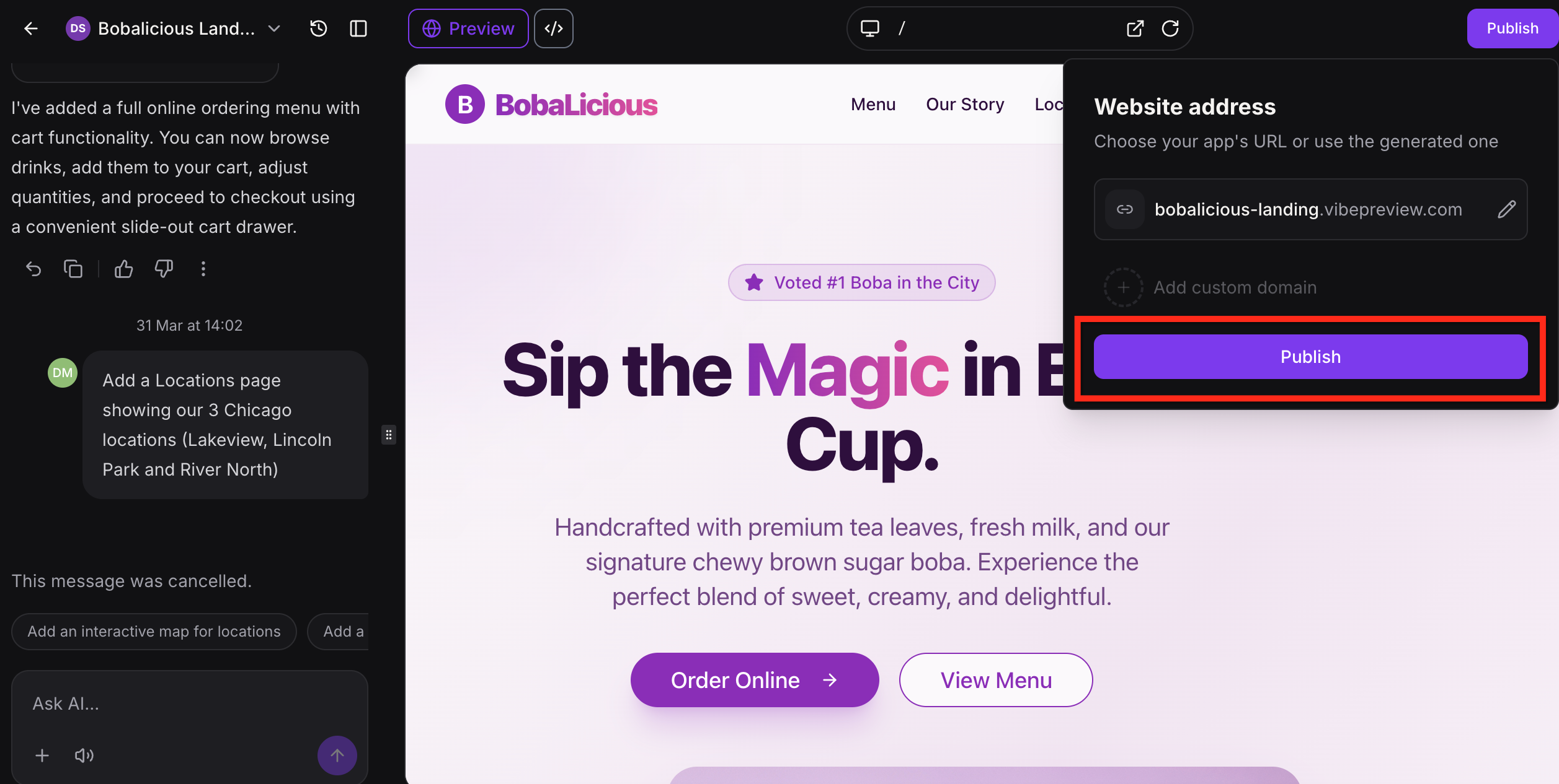 Confirm publish to preview domain