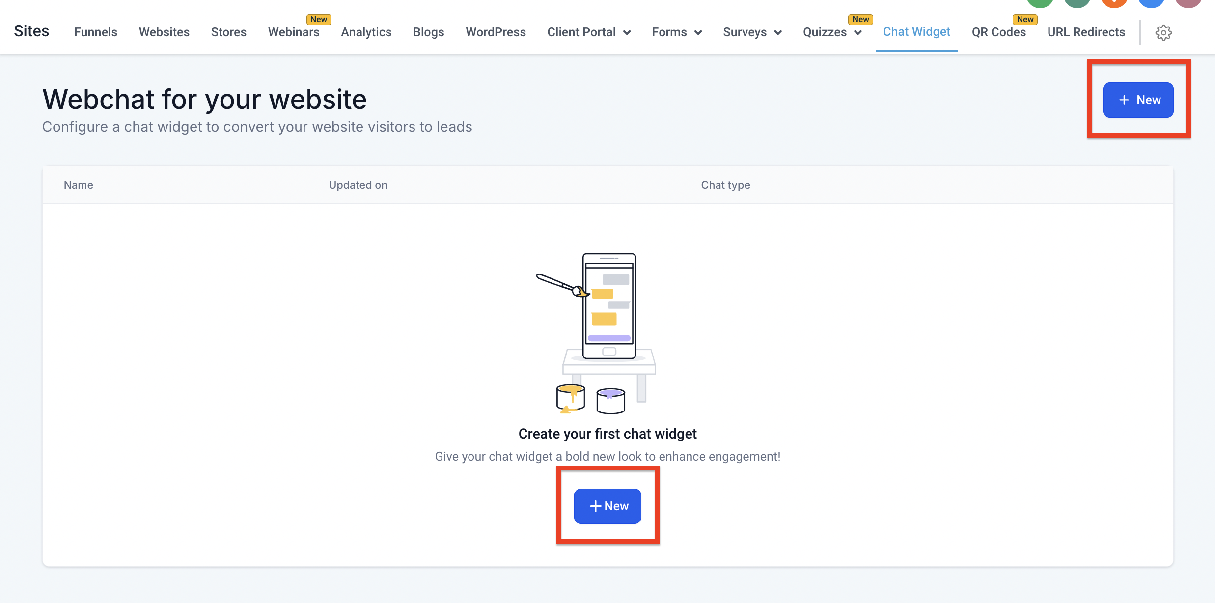 Creating a new chat widget