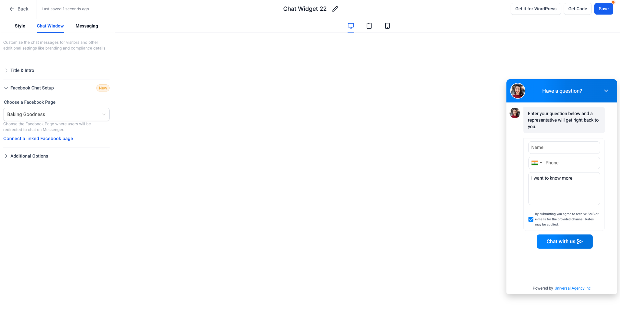 Facebook chat widget option