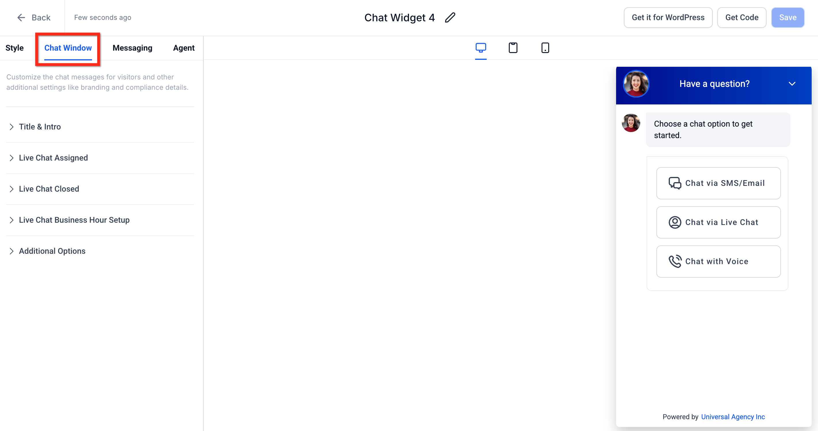 Additional chat widget settings
