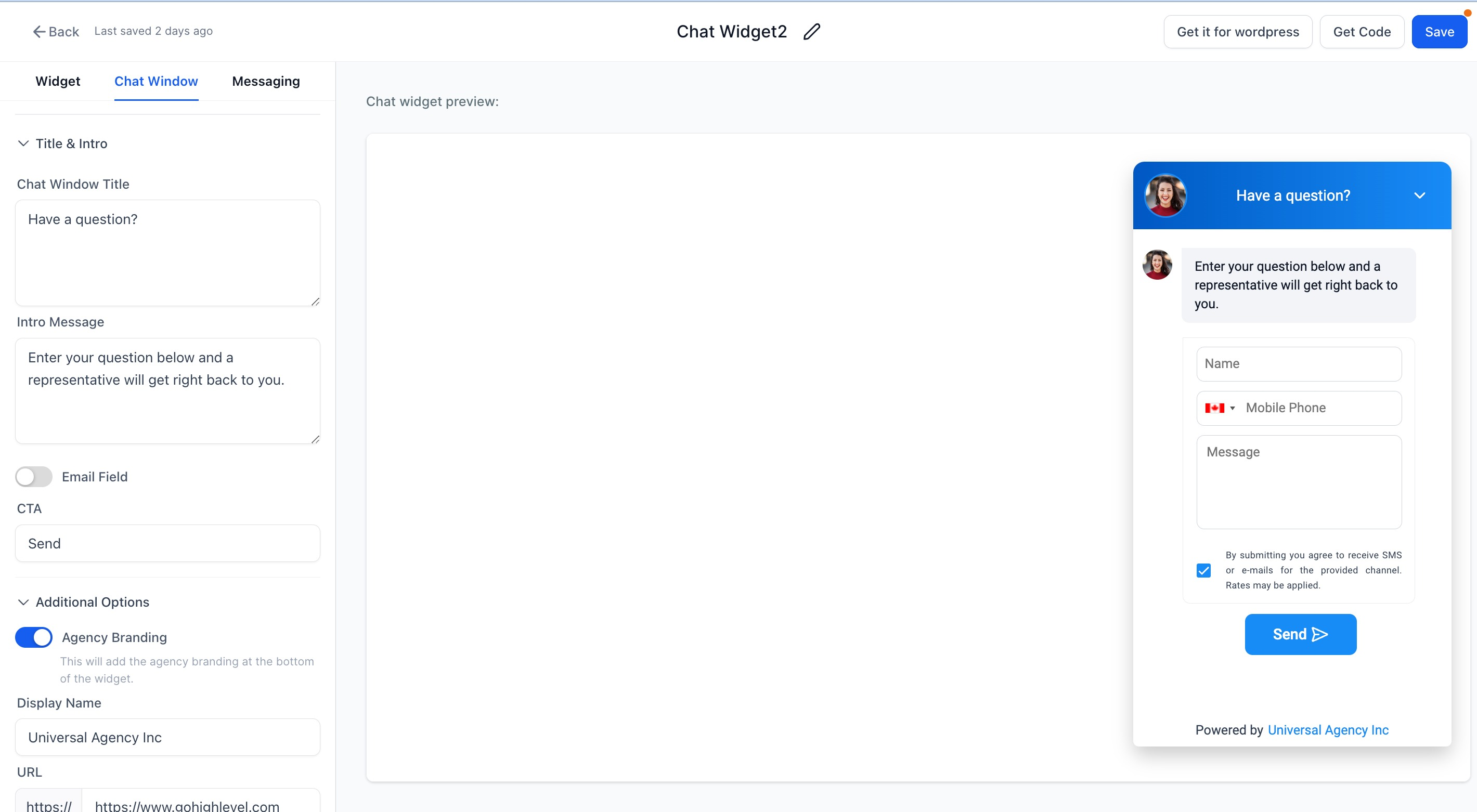 Chat widget live preview