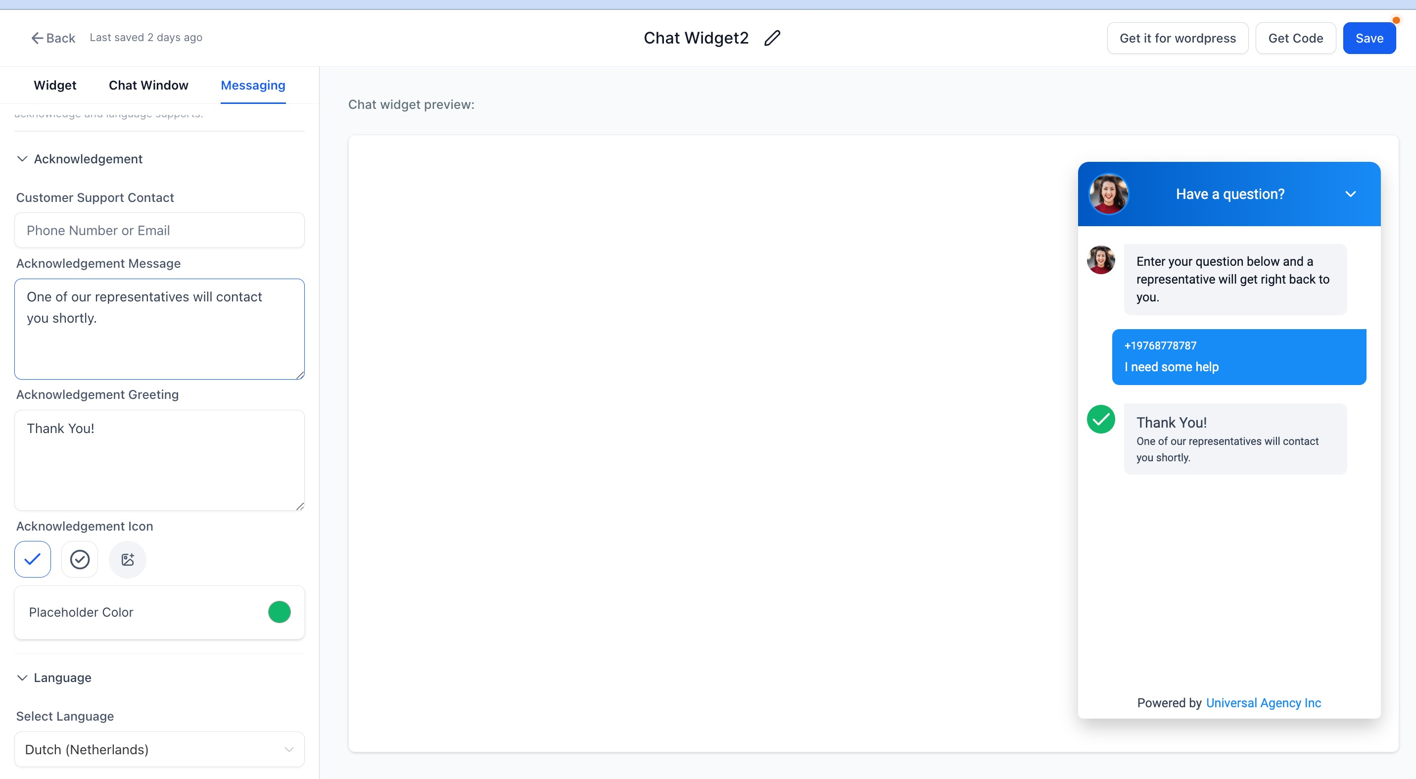 Fully customized chat widget example