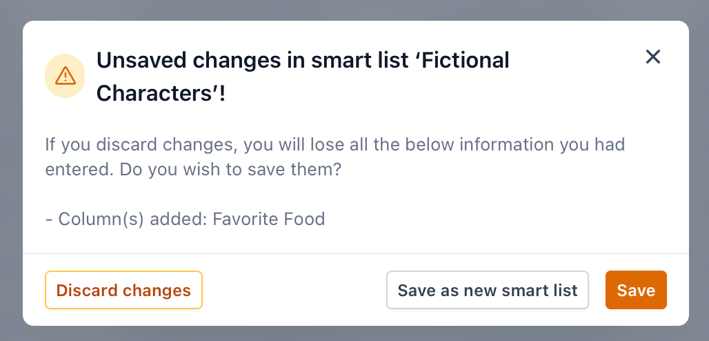 Smart List column customization options