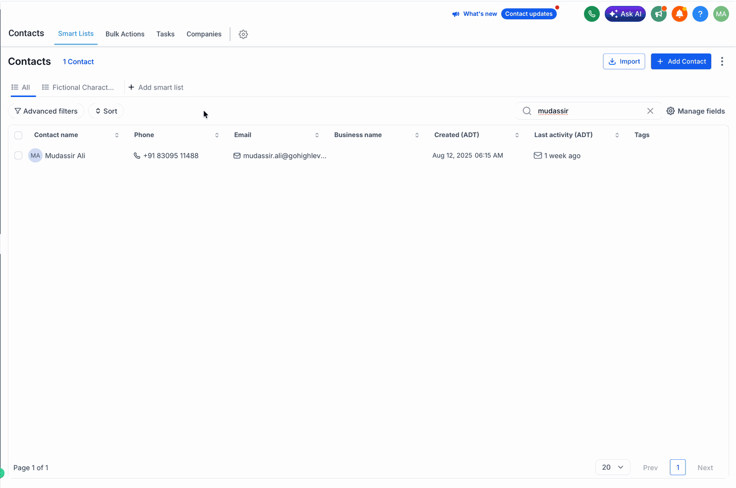 Setting up a Smart List with filters