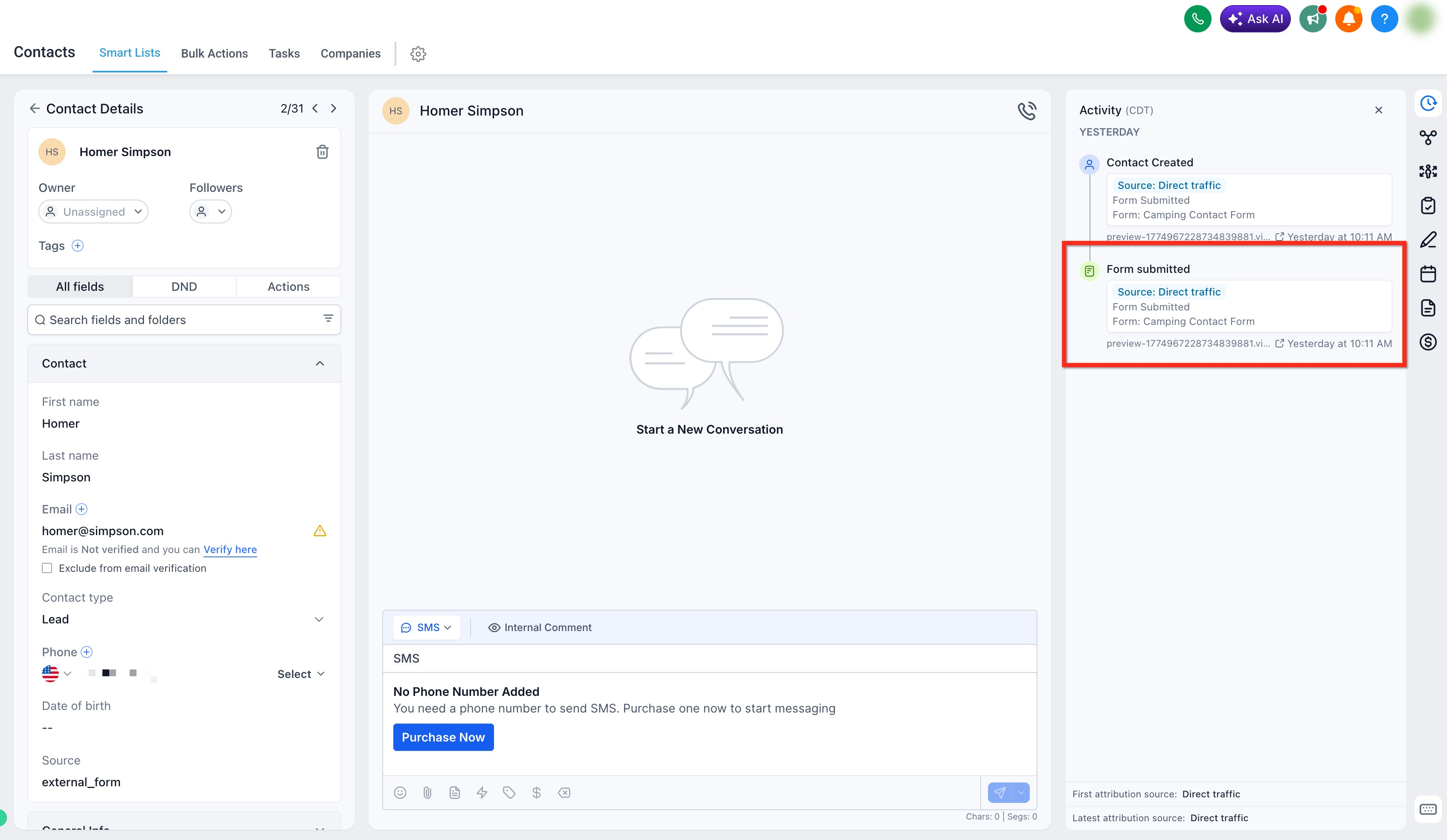 Form submission data in Contacts