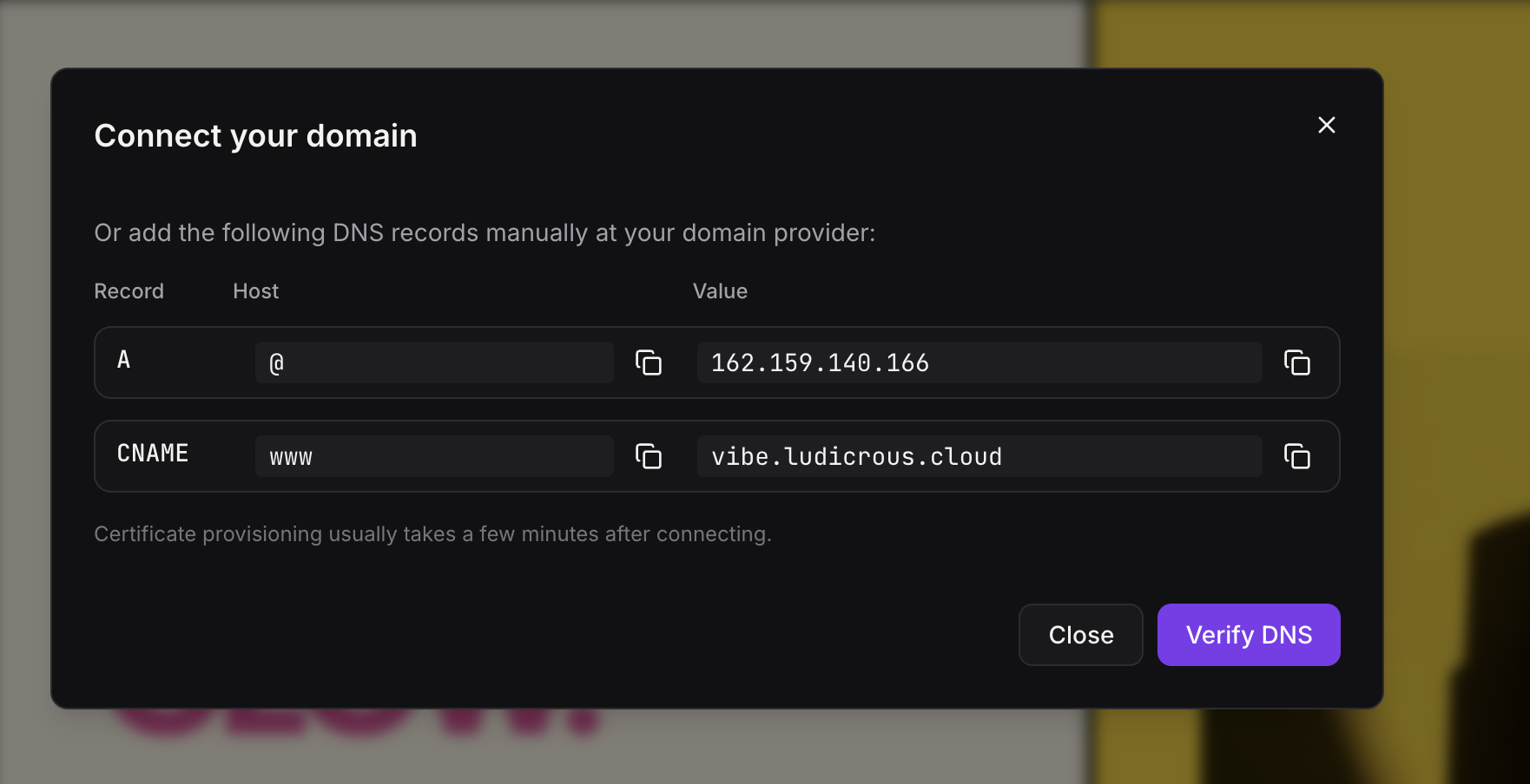 Custom domain connection confirmation in AI Studio