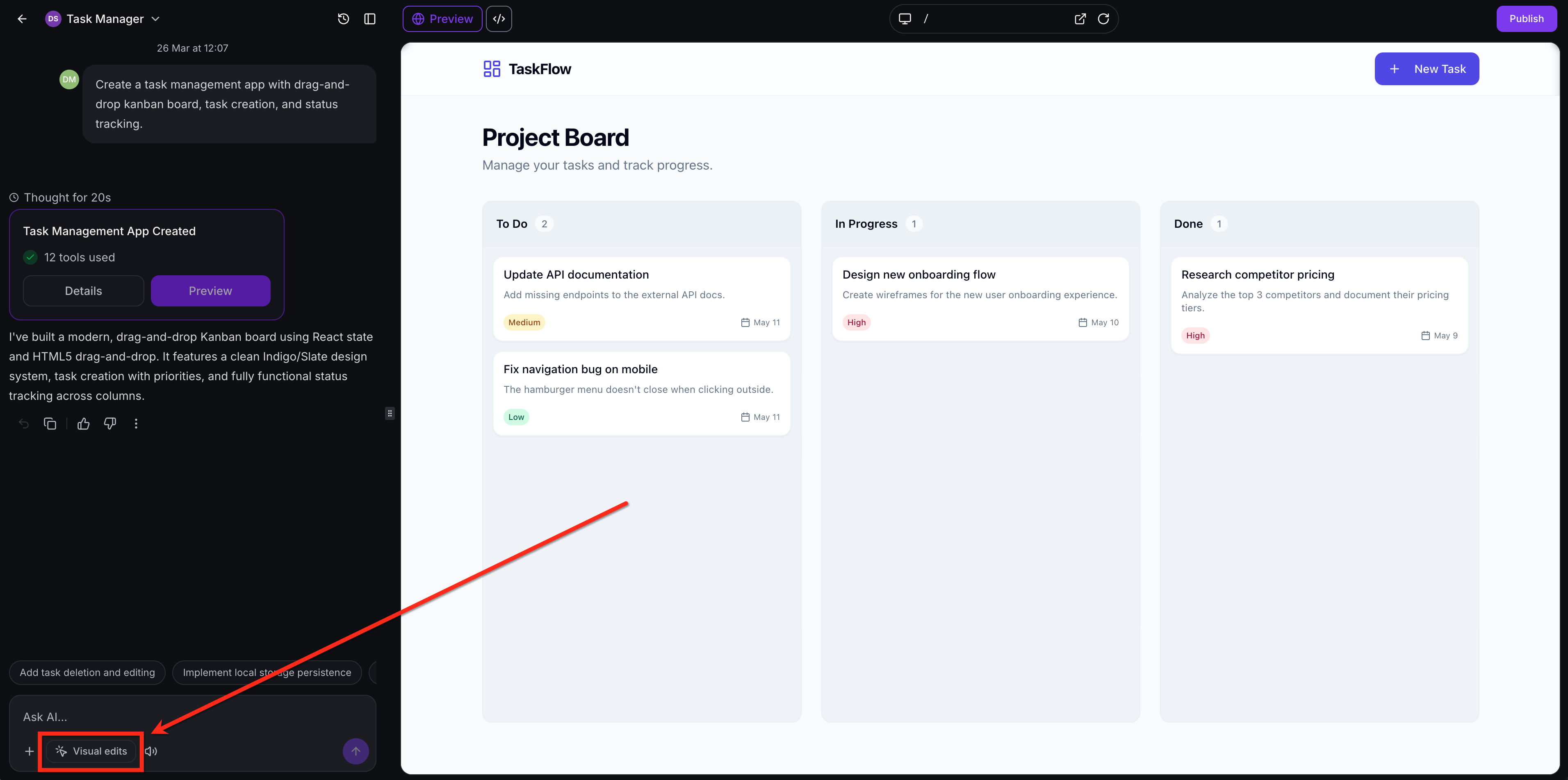 Visual Edits interface in AI Studio