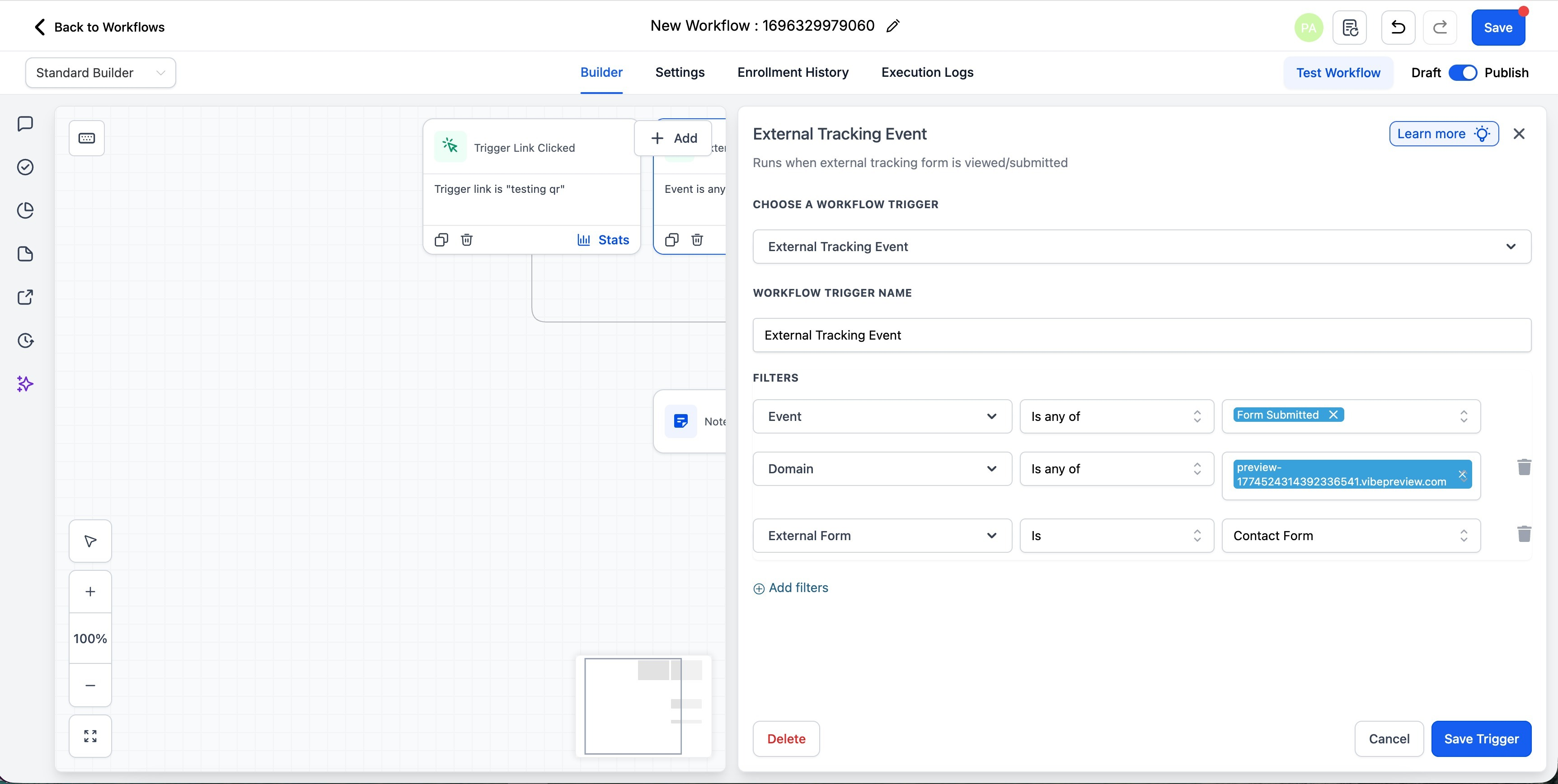 Workflow trigger setup for AI Studio form submissions