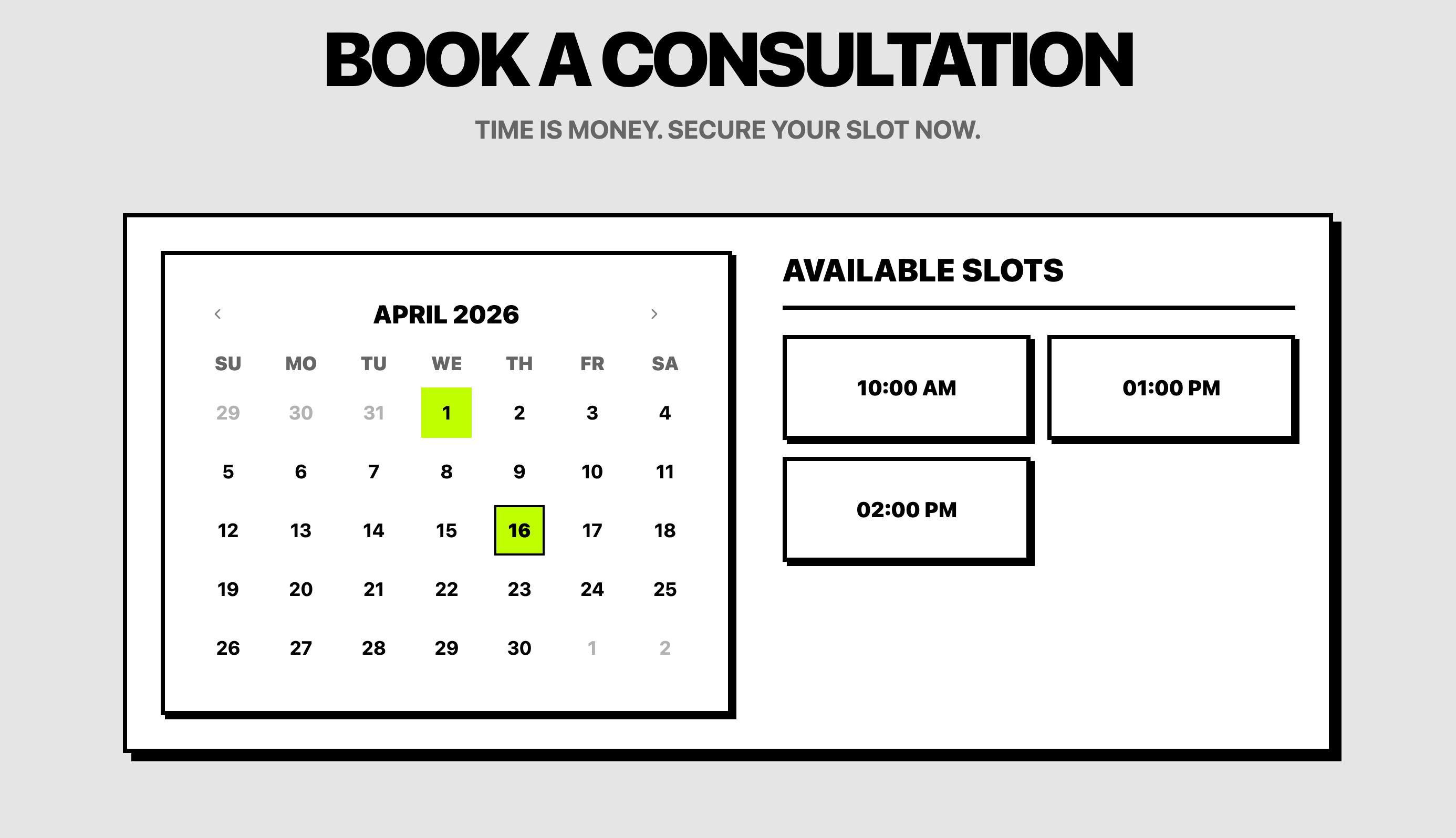 Calendar booking page created in AI Studio