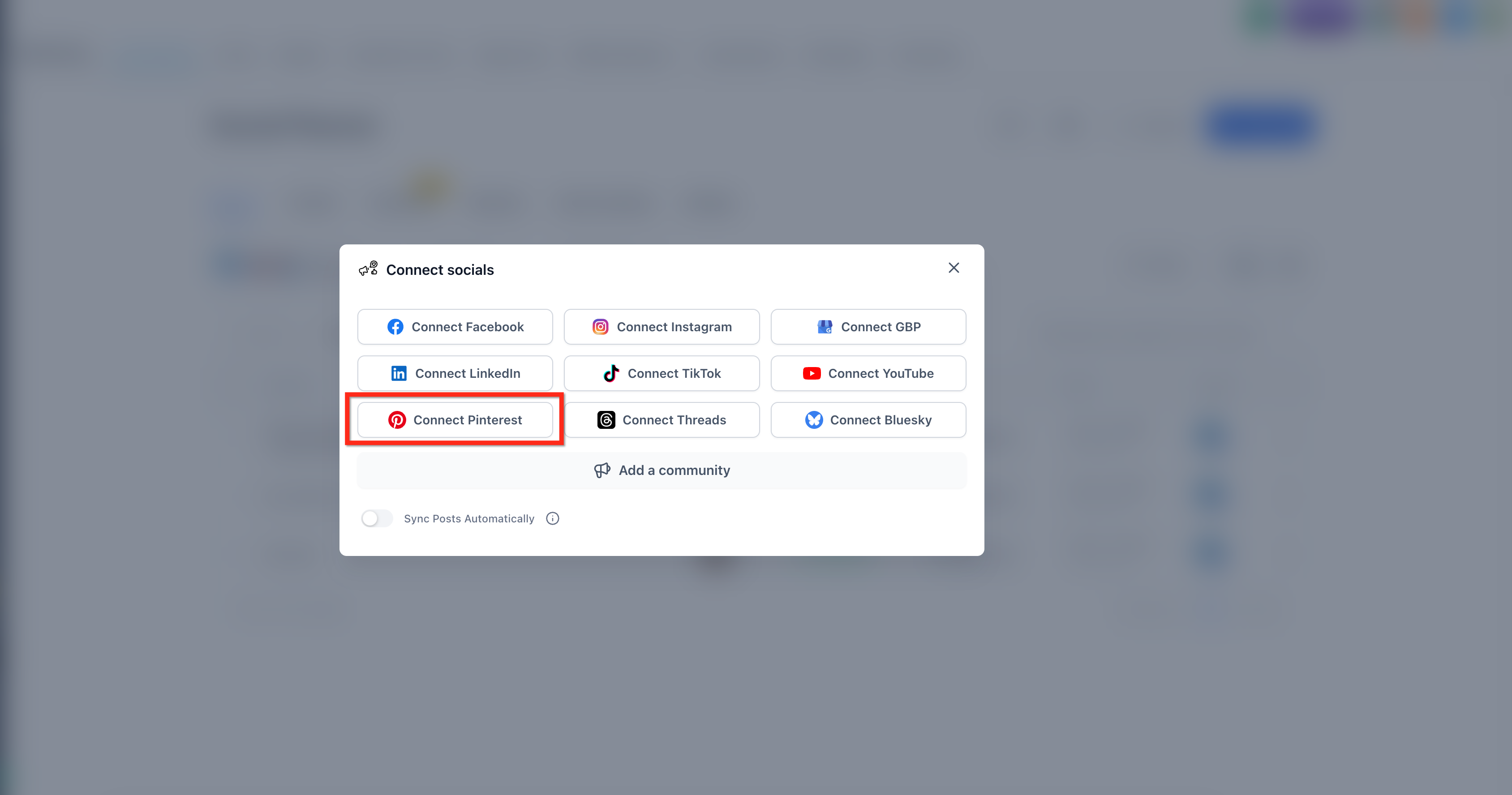Connecting a Pinterest account in Social Planner
