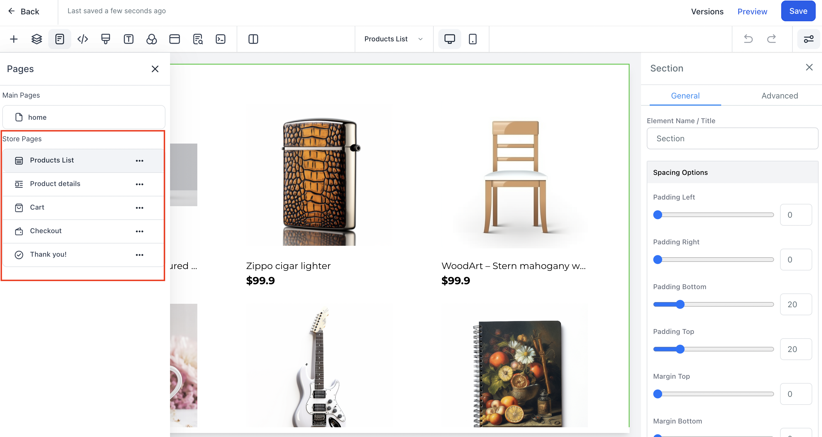 Editing a store page in the Captivation Hub funnel builder