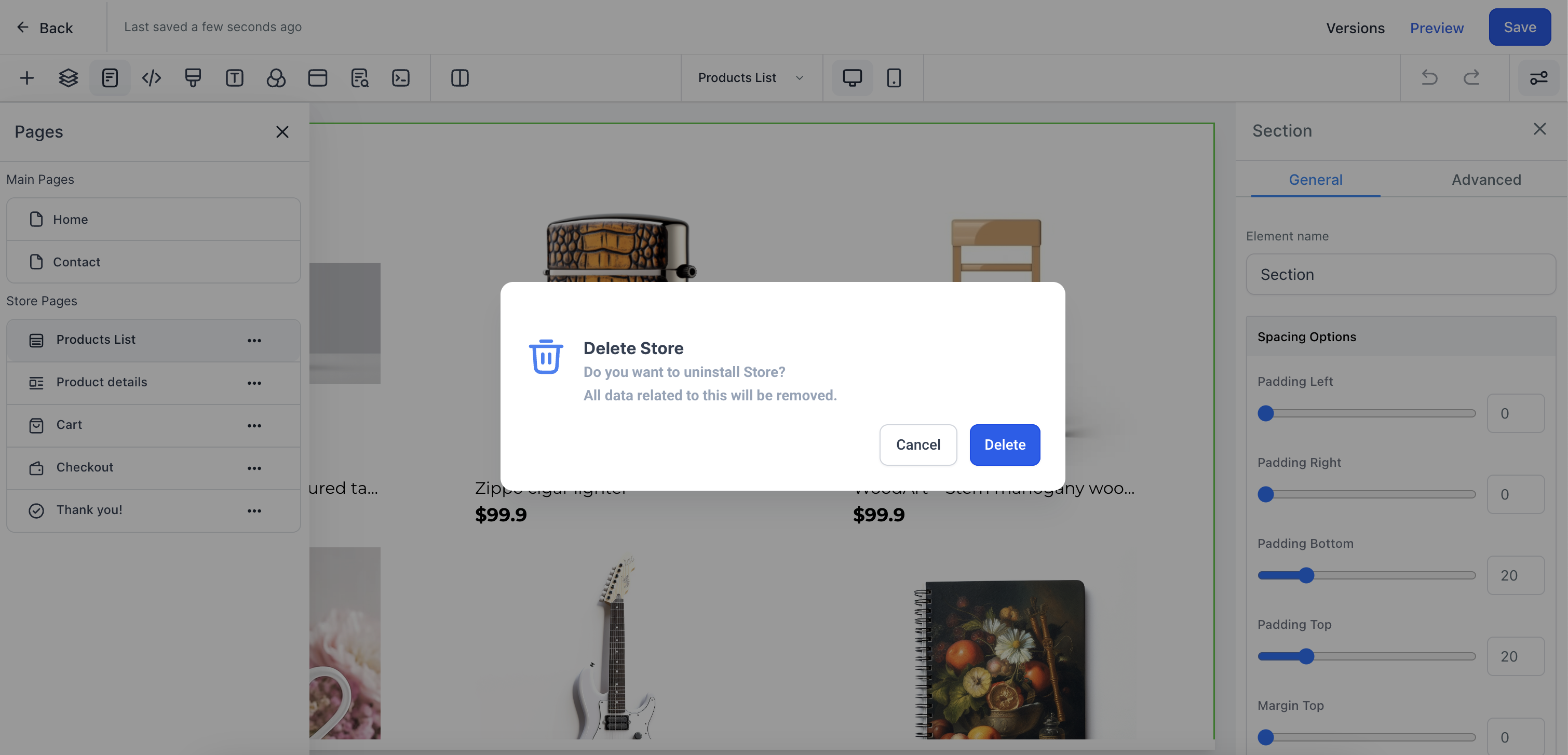 Online store product display on the storefront