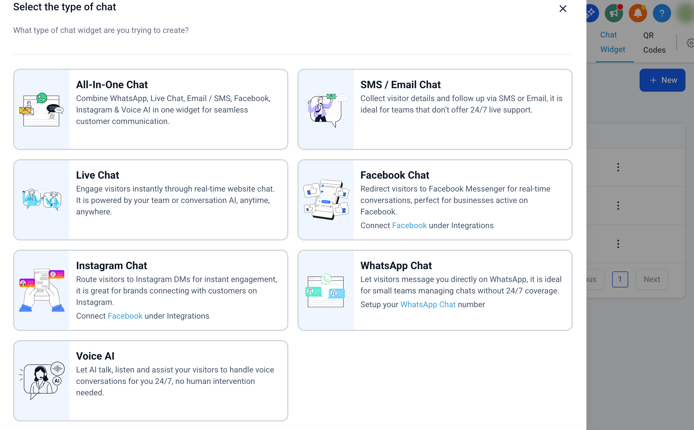 Selecting a chat type for your widget