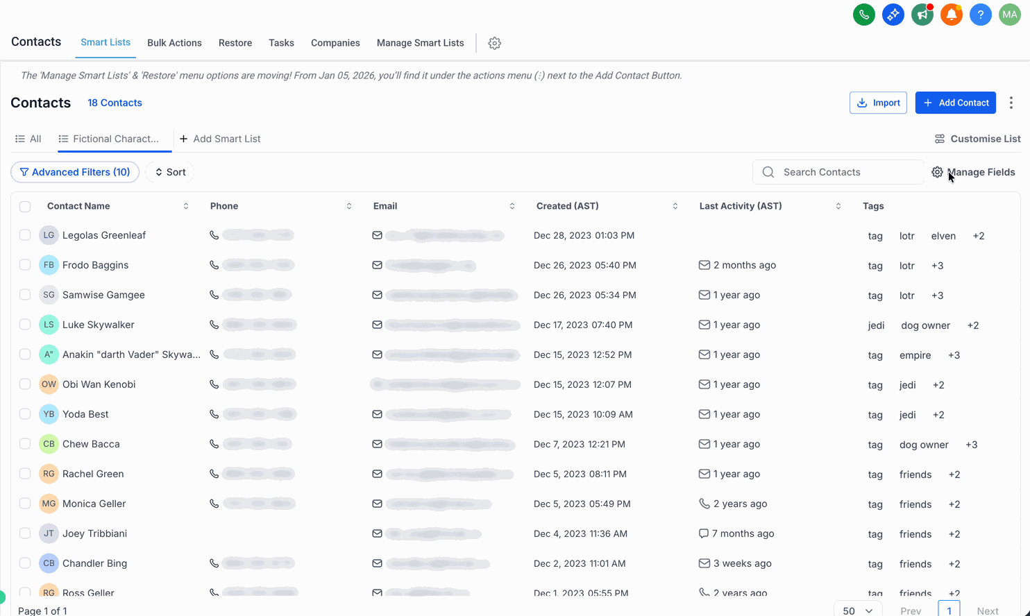 Reordering columns in a Smart List view