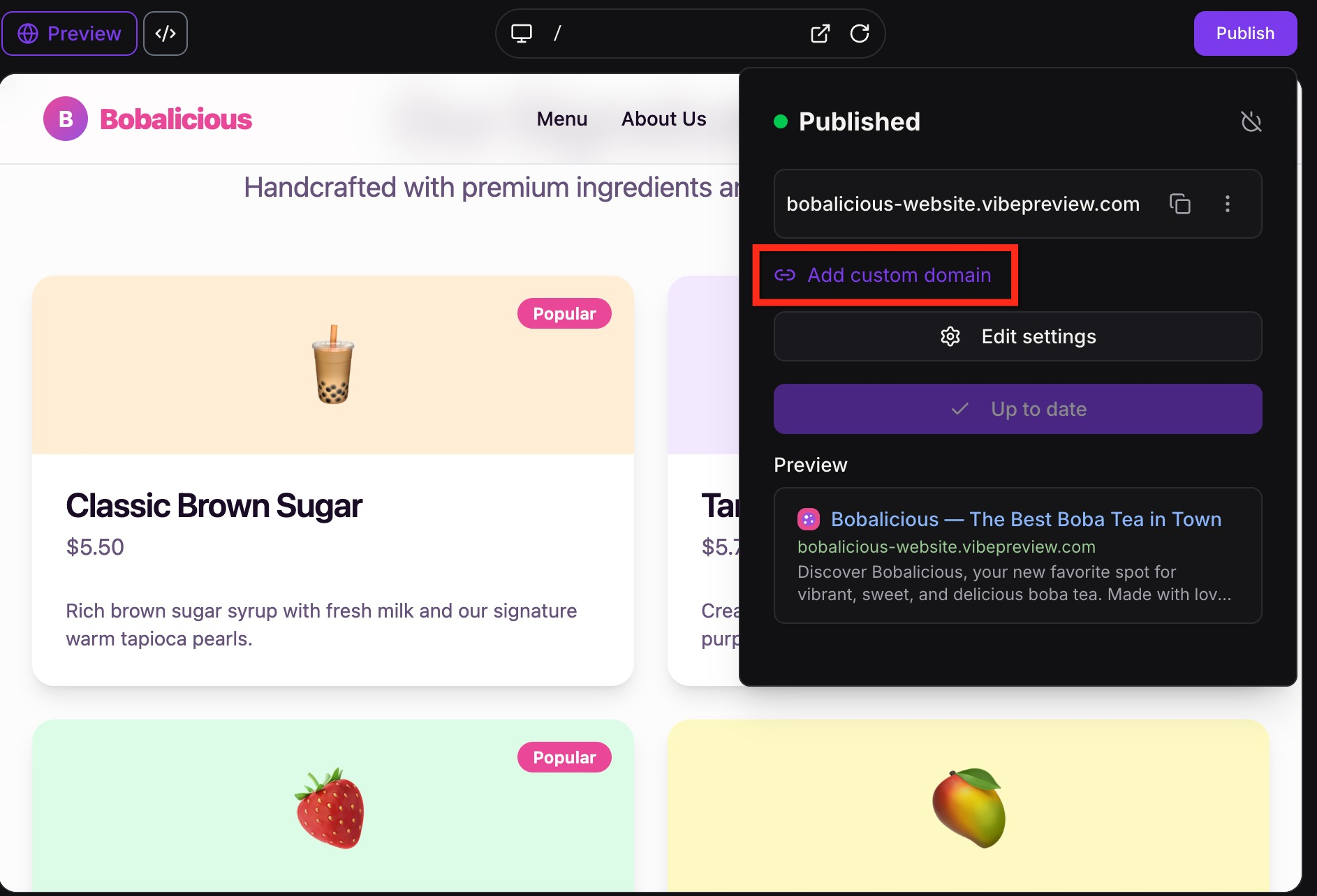 Adding a custom domain in AI Studio publishing settings