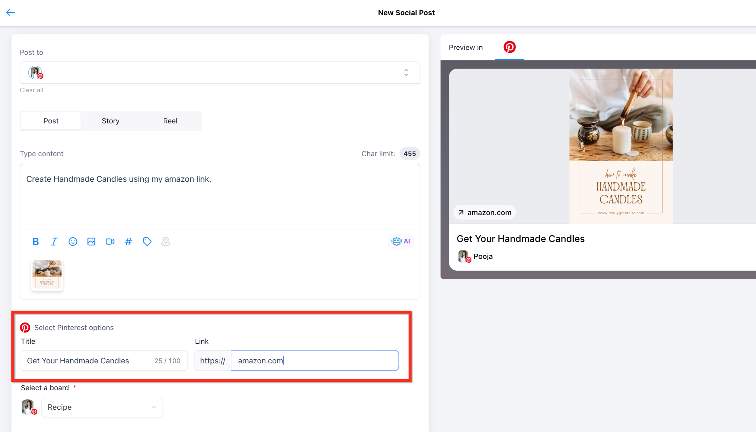 Choosing publish, schedule, or save options for a pin