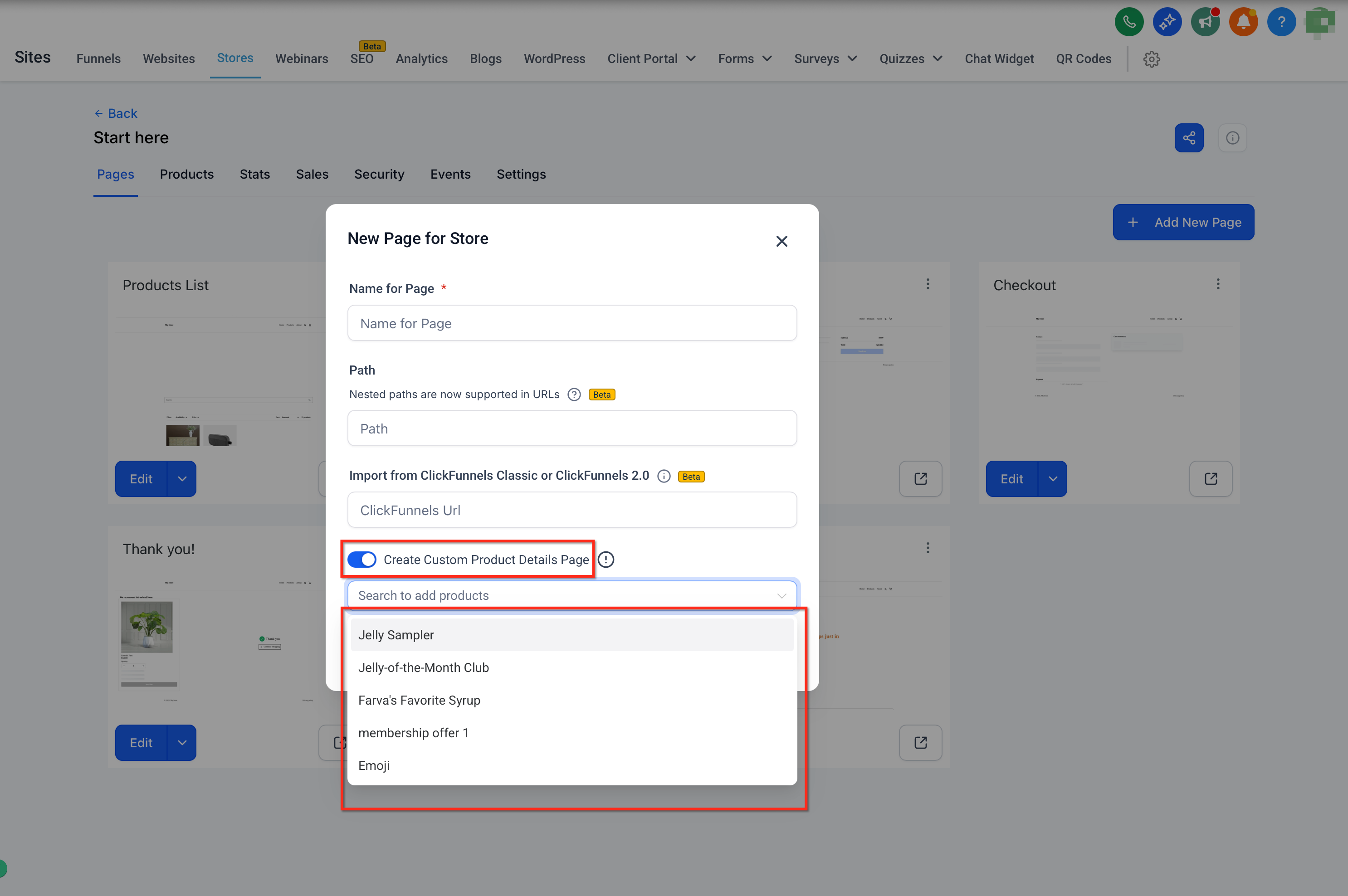 Assigning products to a Custom PDP during page creation