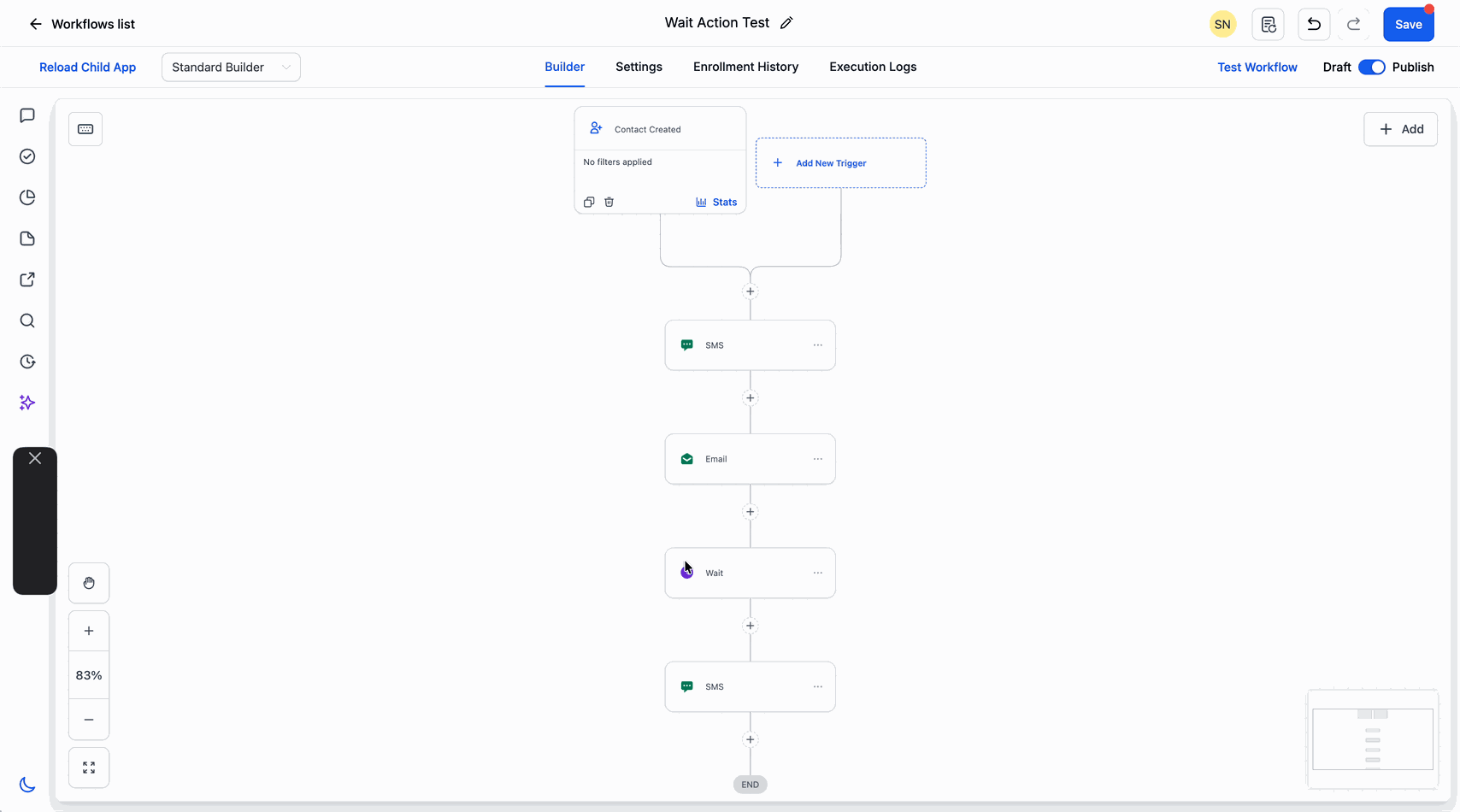 Animation showing how to configure a wait for contact reply