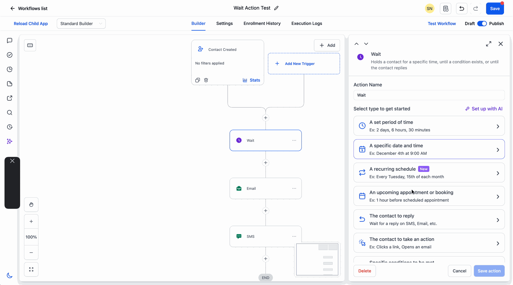 Animation showing how to configure a recurring schedule wait
