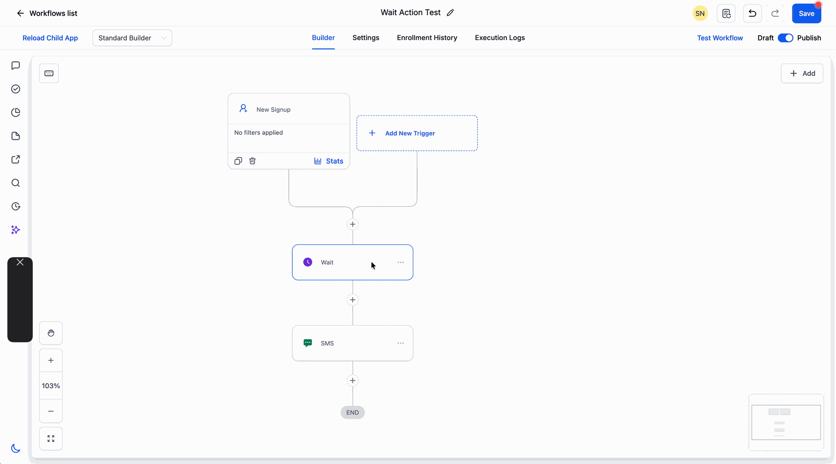 Animation showing how to configure a wait for contact action