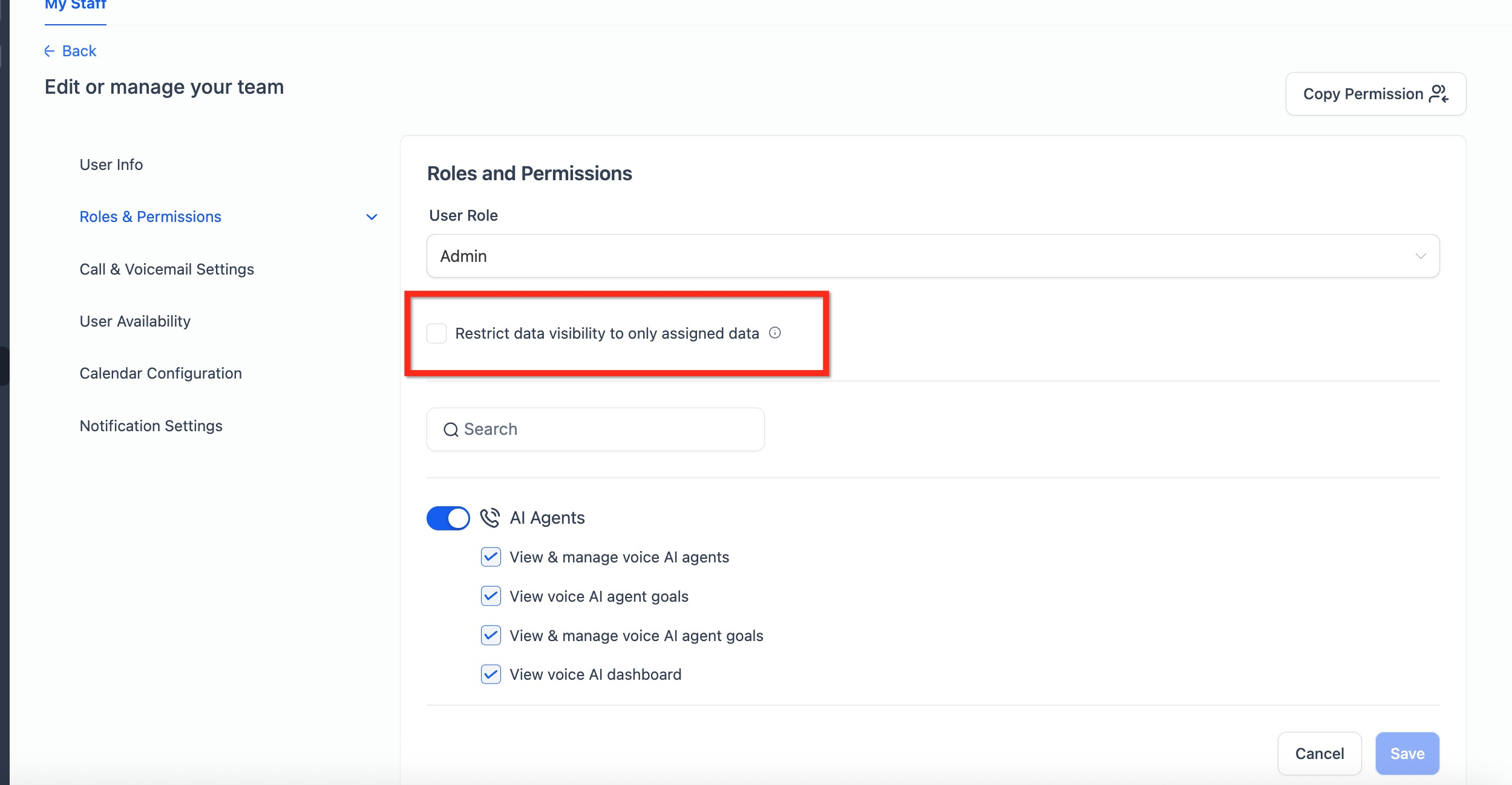 Only Assigned Data setting example in Captivation Hub