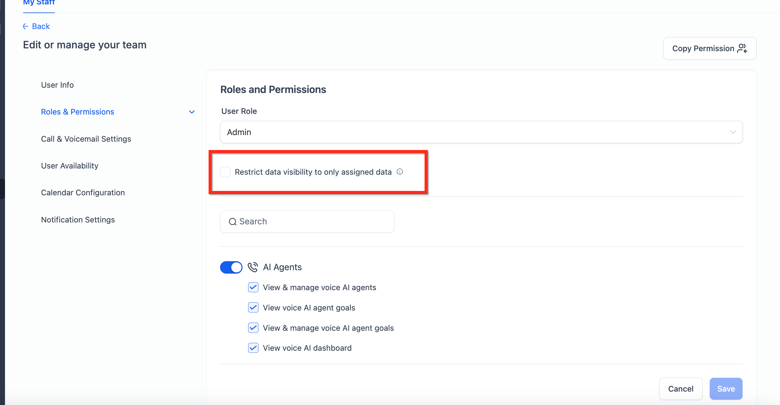 Only Assigned Data toggle in user permissions