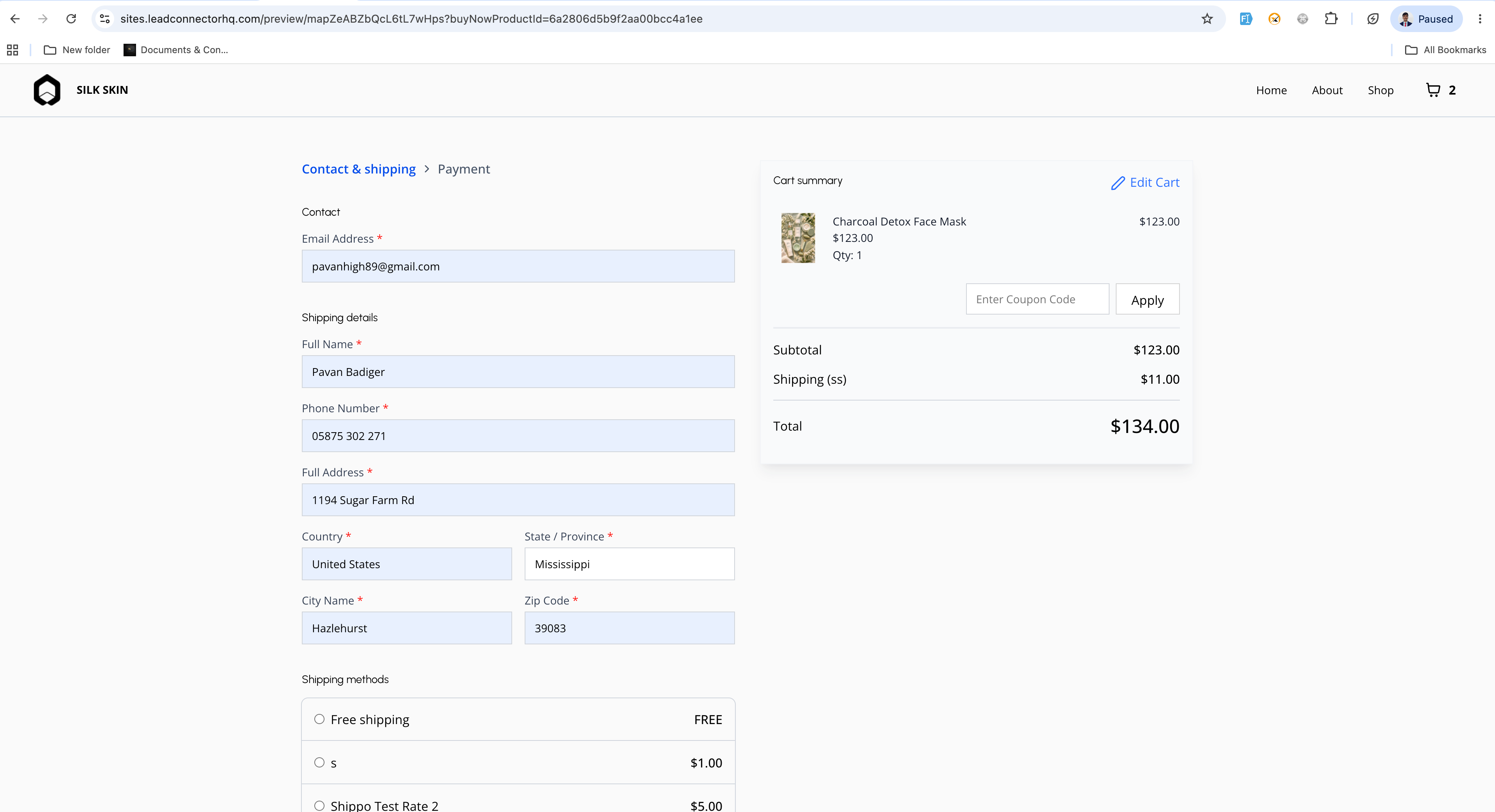 Preview of the Step 1 checkout screen a customer sees