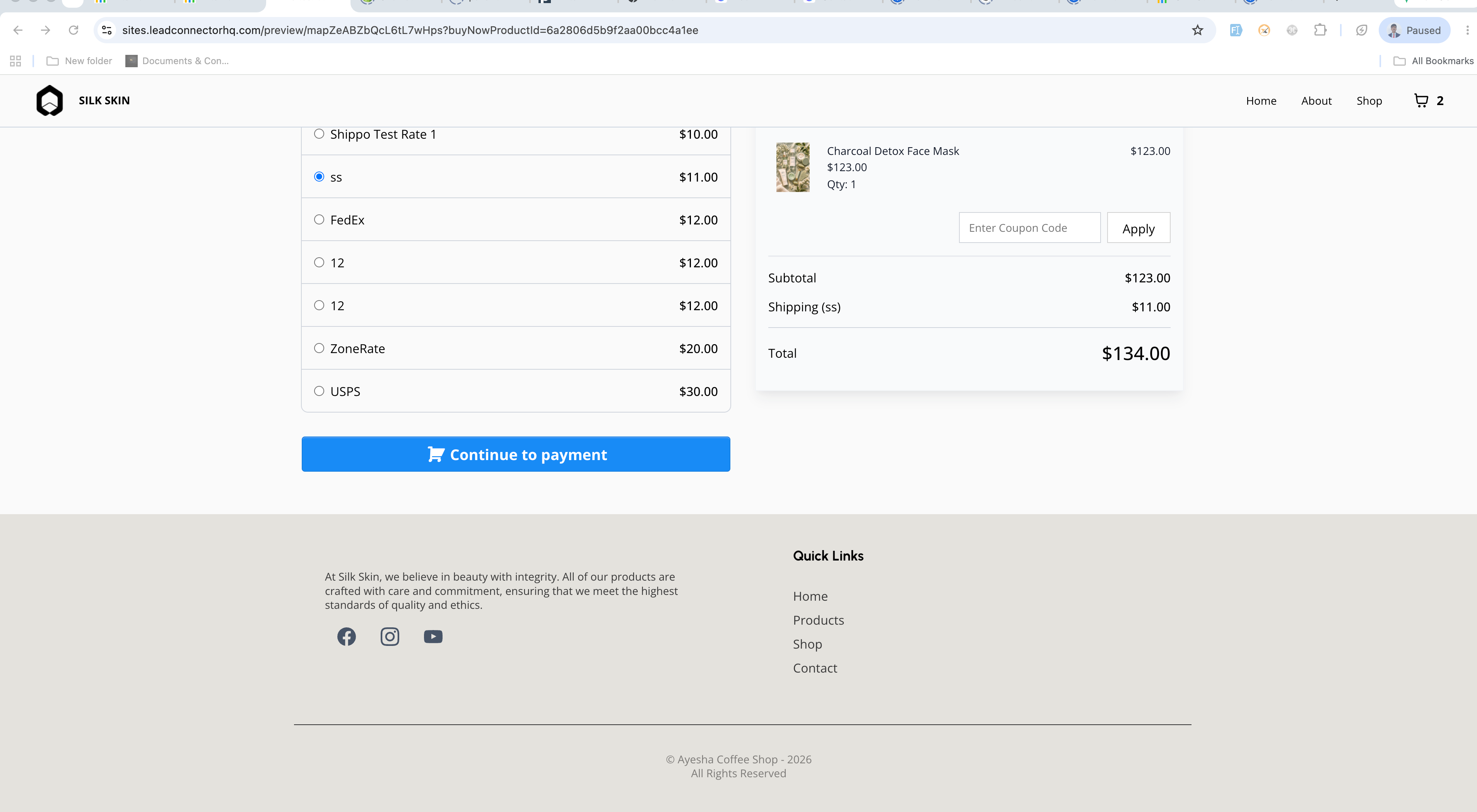 Preview of the Step 2 checkout screen a customer sees