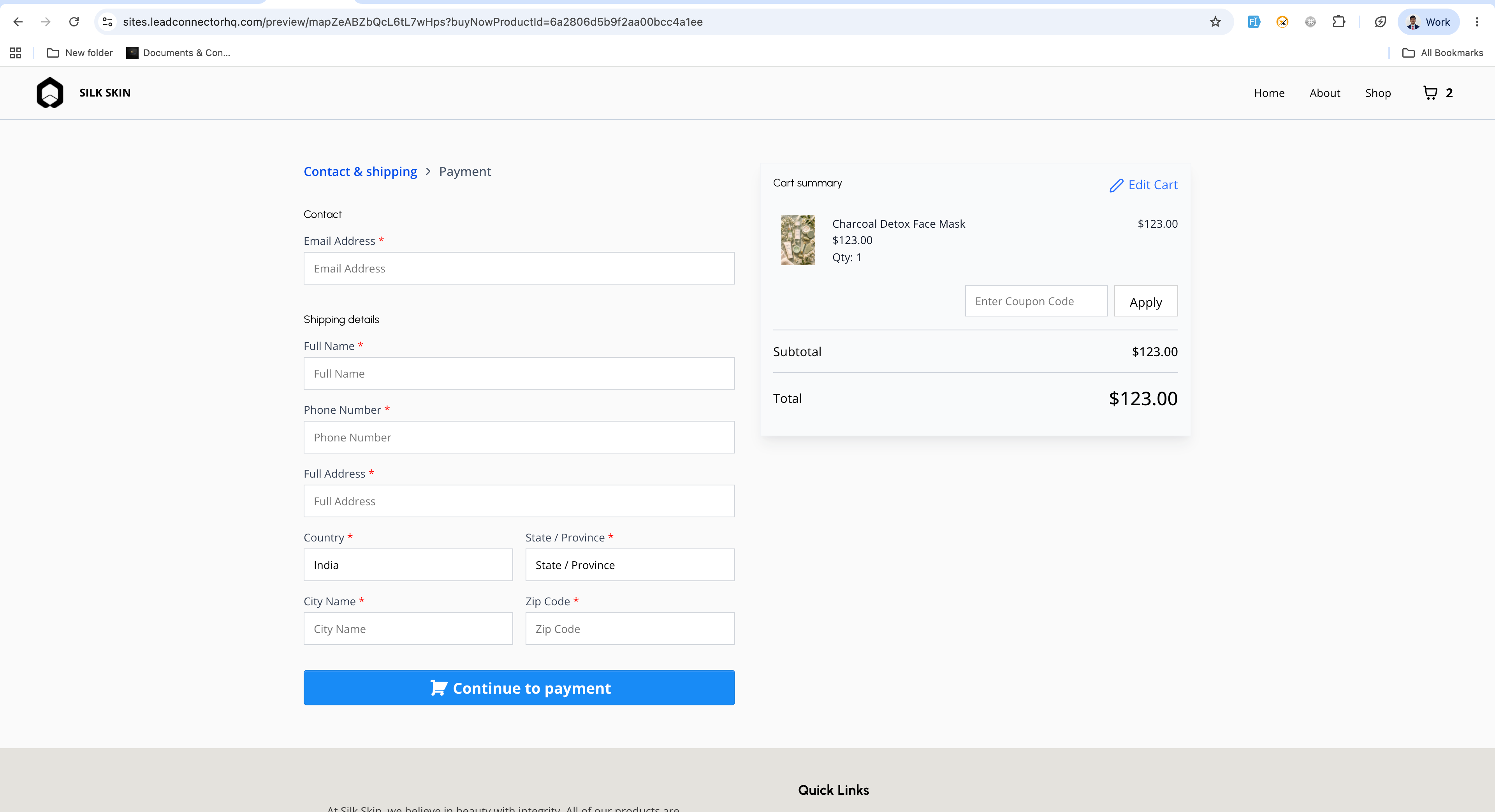 Two-Step Checkout Step 2 settings for billing and payment