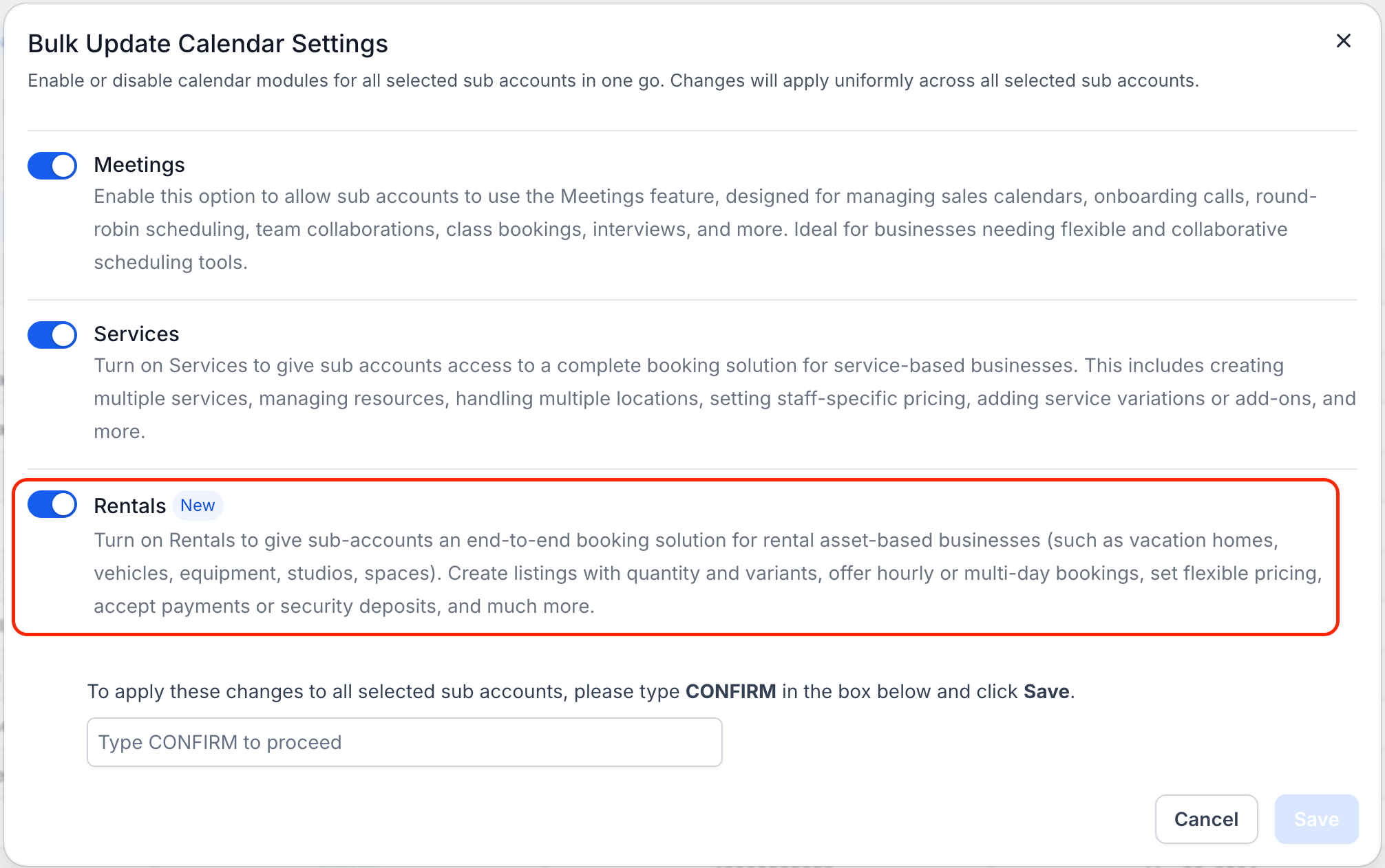 Creating a rental listing with pricing and variant options
