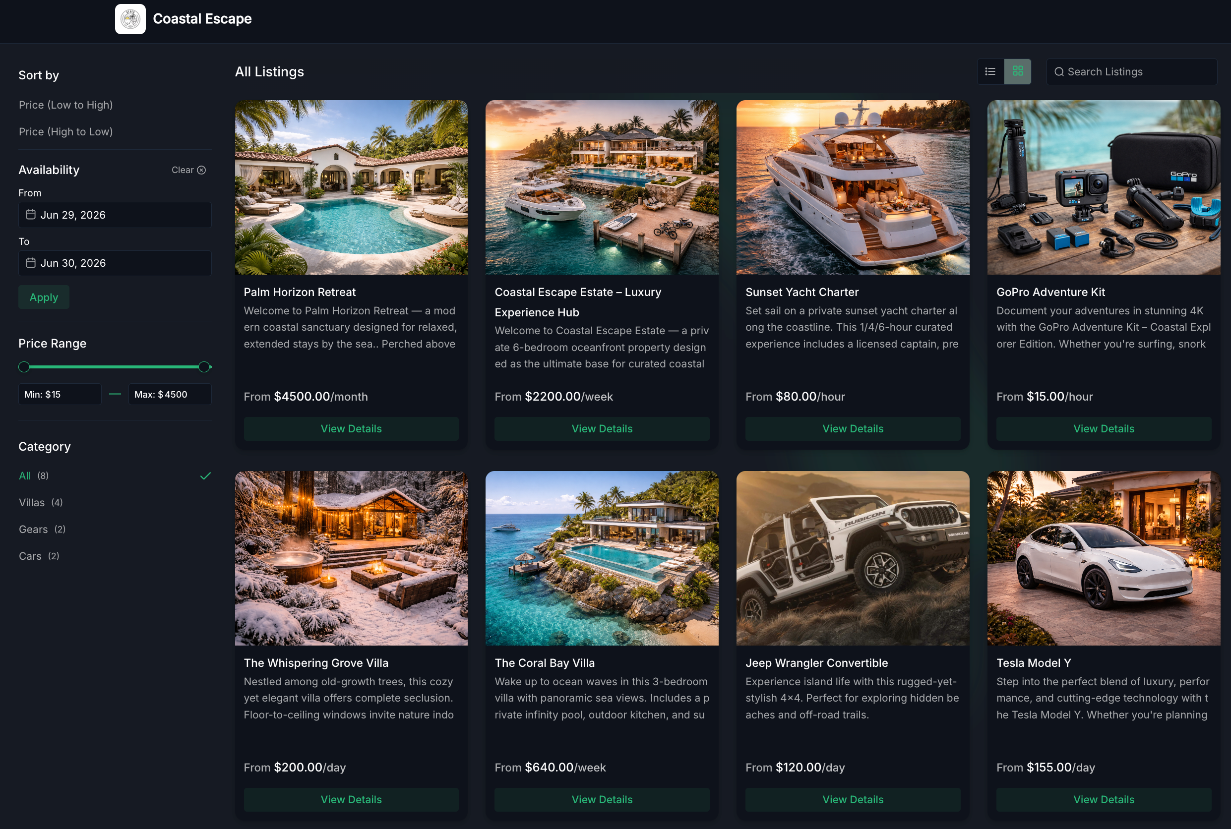 Managing rental bookings from the admin dashboard