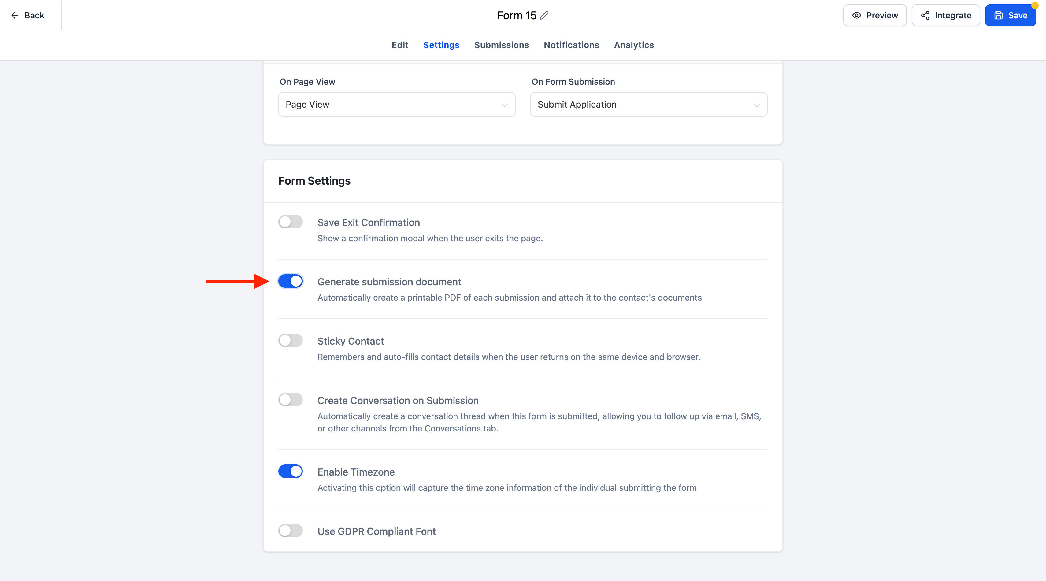 PDF document generated from a form submission