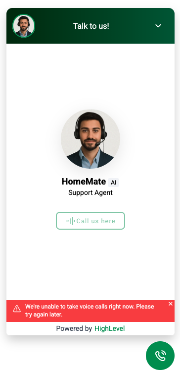 Concurrent call limit red banner example 2