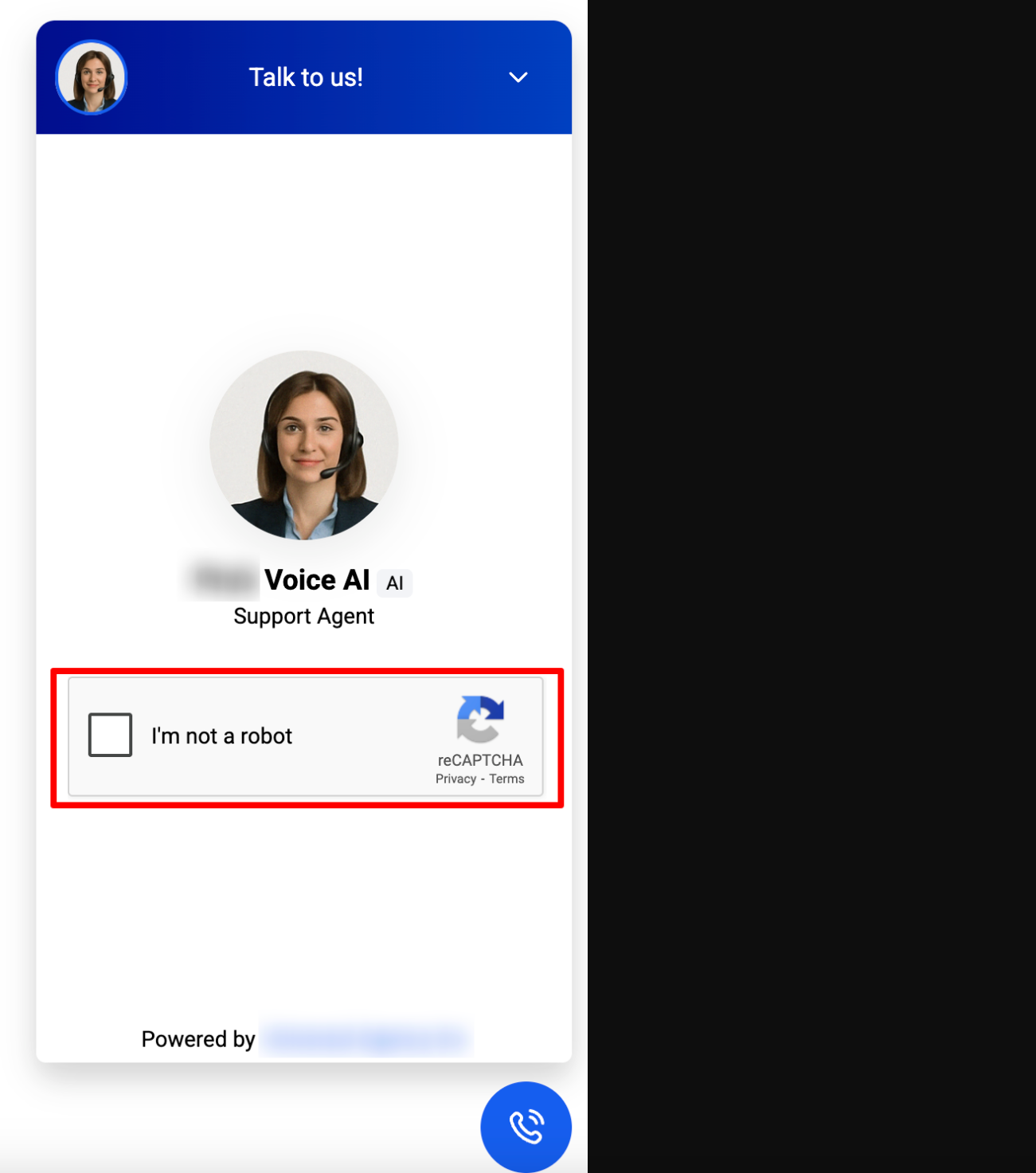 reCAPTCHA prompt in Voice AI Chat Widget