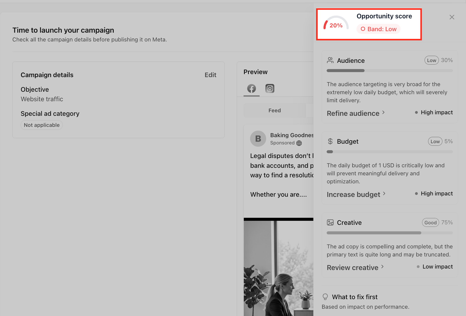 Reviewing Opportunity Score recommendations before publishing
