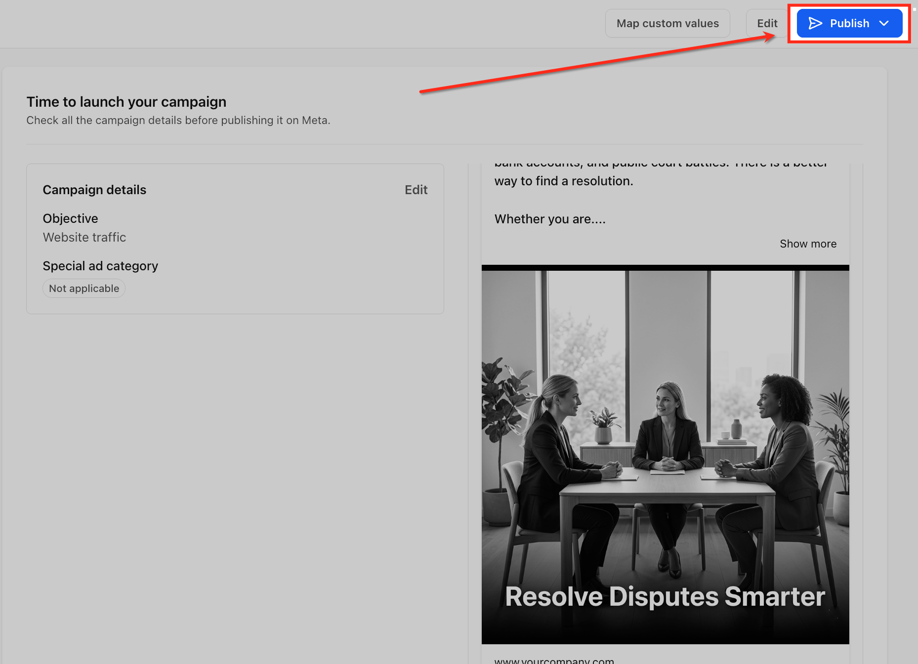 Publishing a campaign after reviewing Opportunity Score