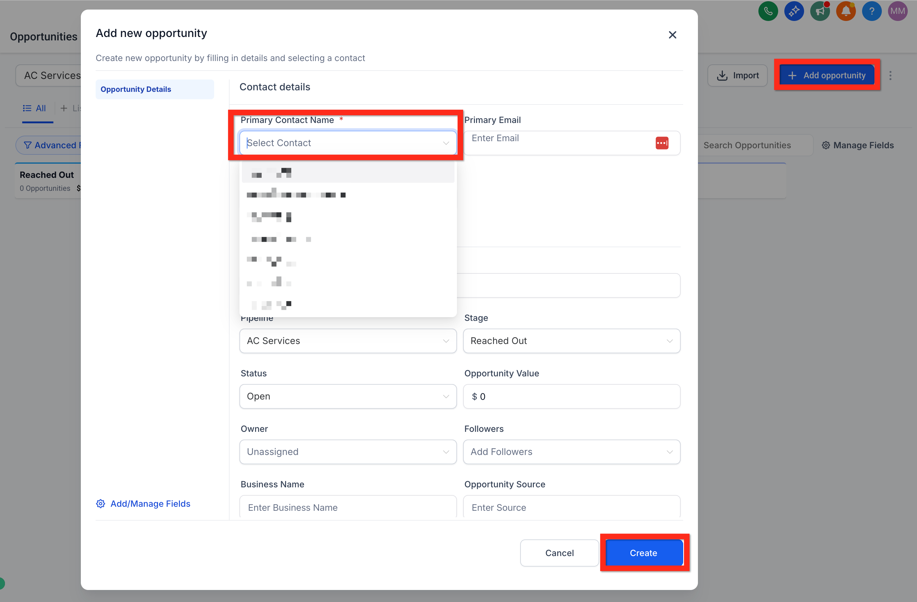 Creating an opportunity manually in Captivation Hub