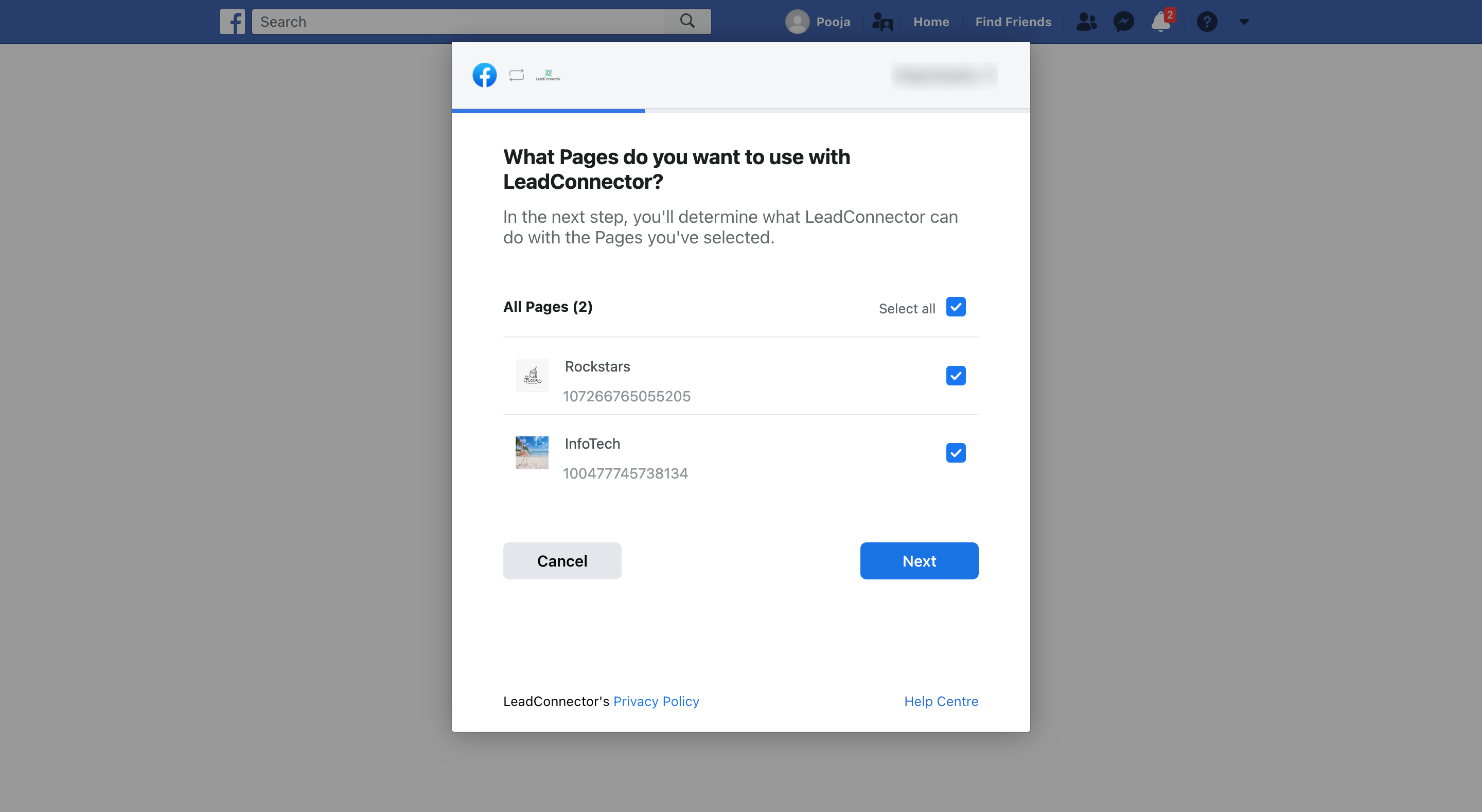 Connect a new Facebook Page button in Social Planner settings