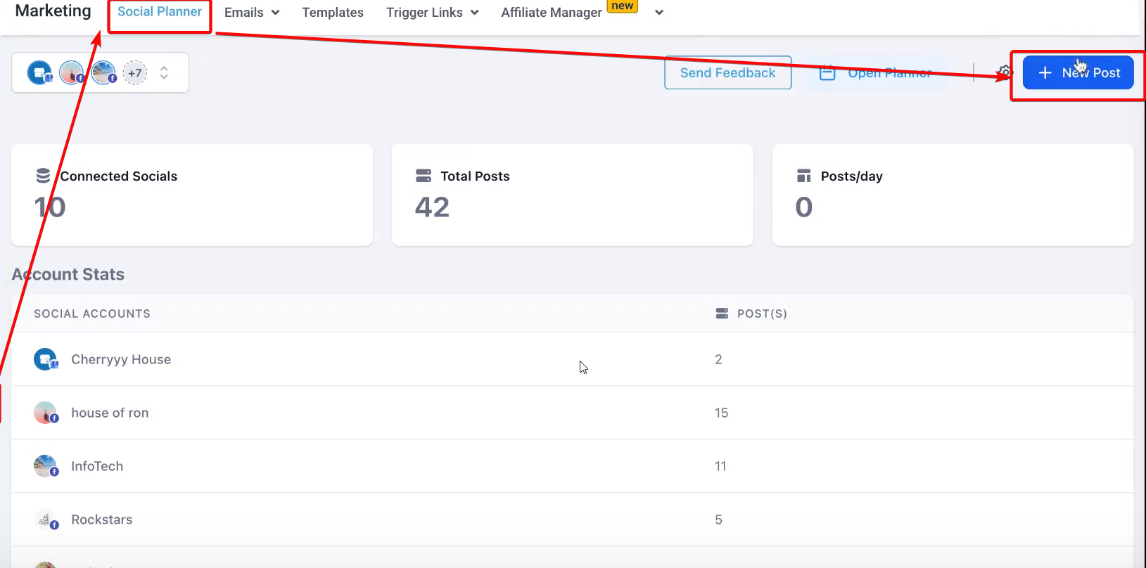 Social Planner post composer in Captivation Hub