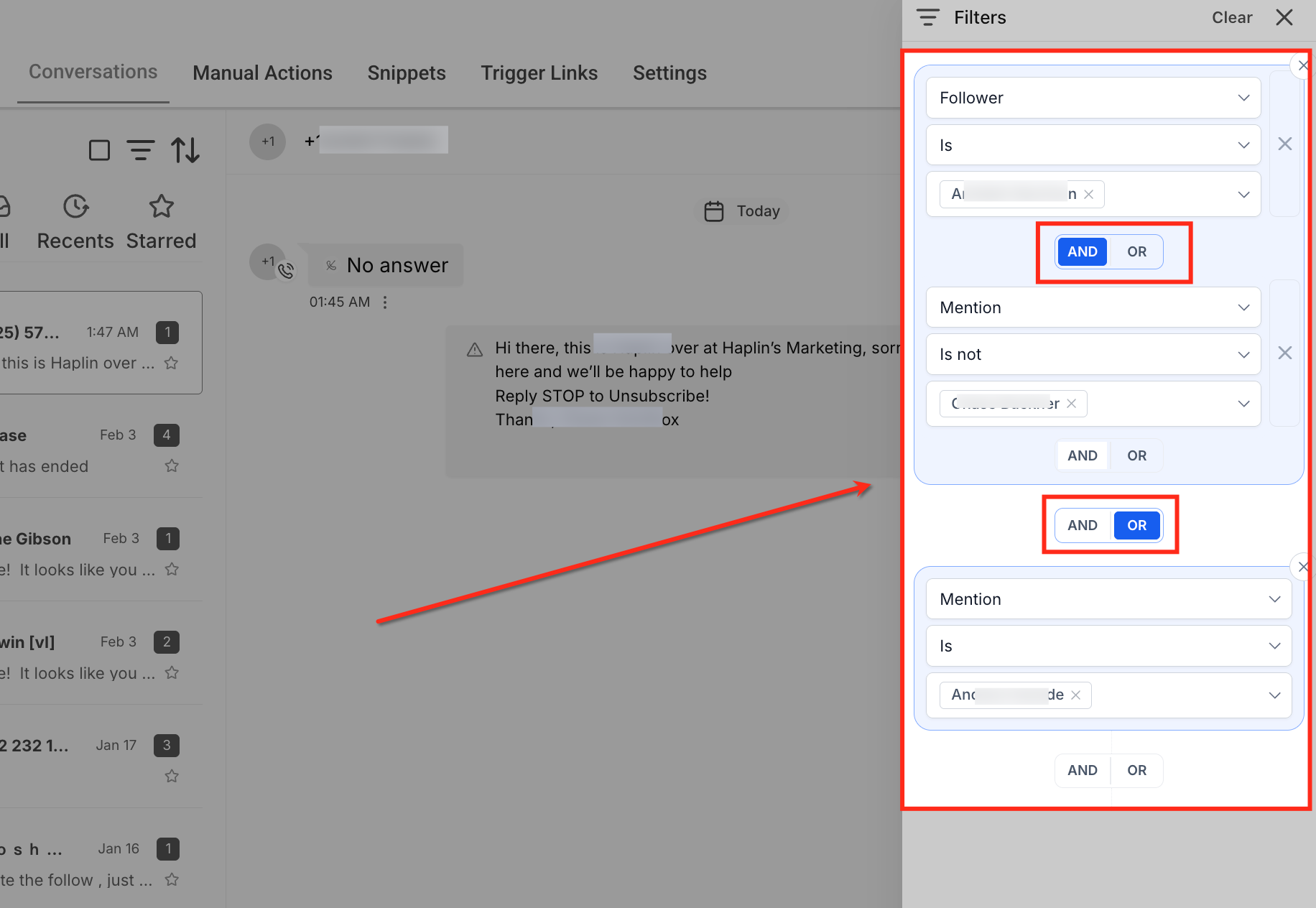 Bulk actions menu in Captivation Hub Conversations Chat List