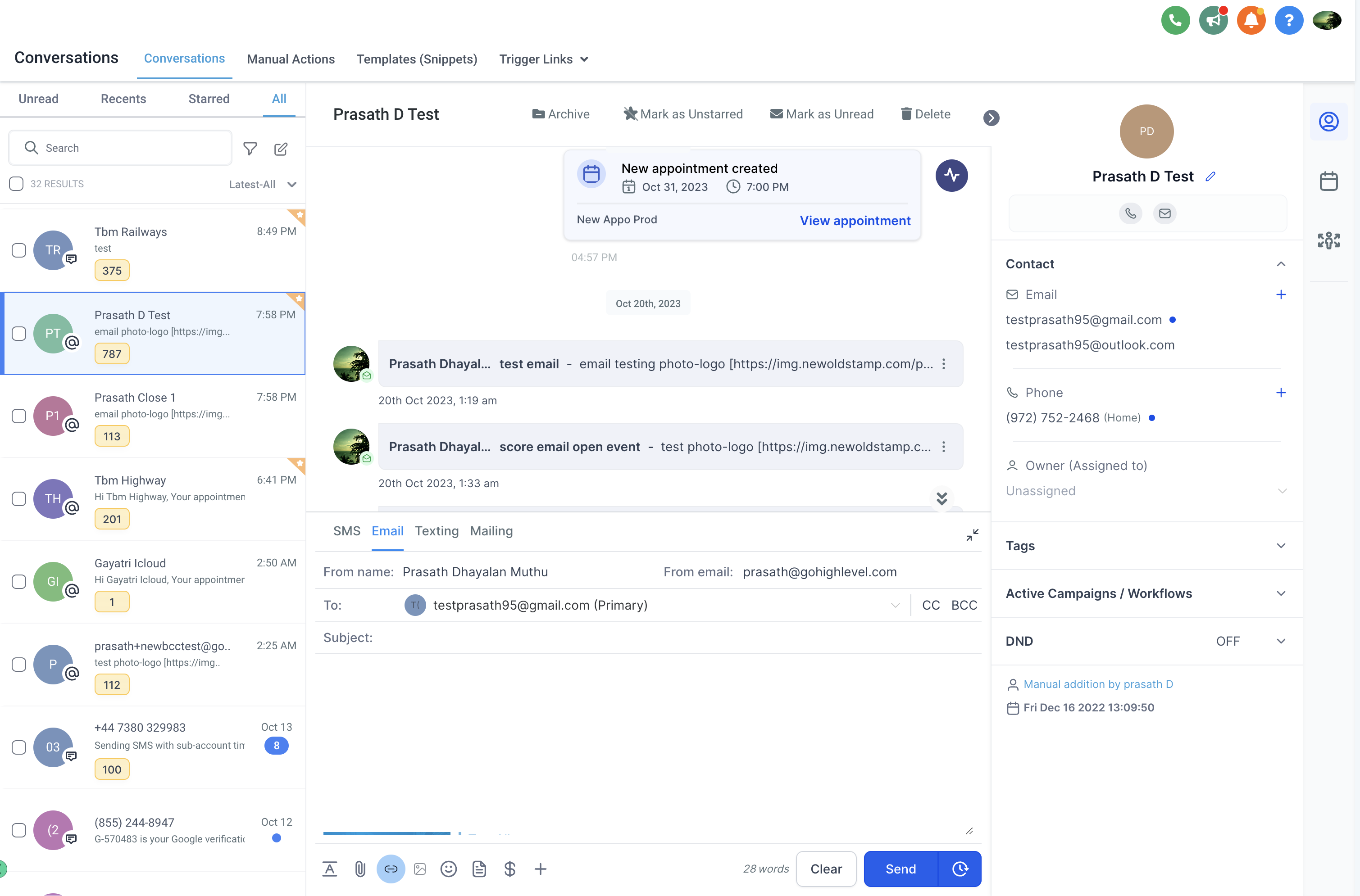 Contact view in the Right Panel of Captivation Hub Conversations
