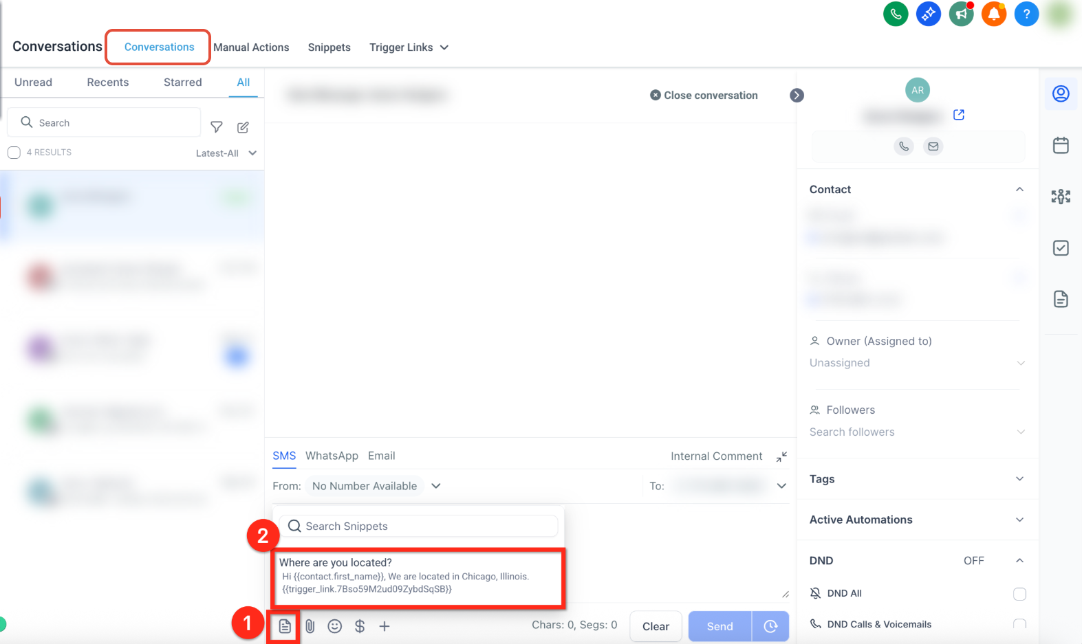 Inserting a Snippet into a Captivation Hub conversation