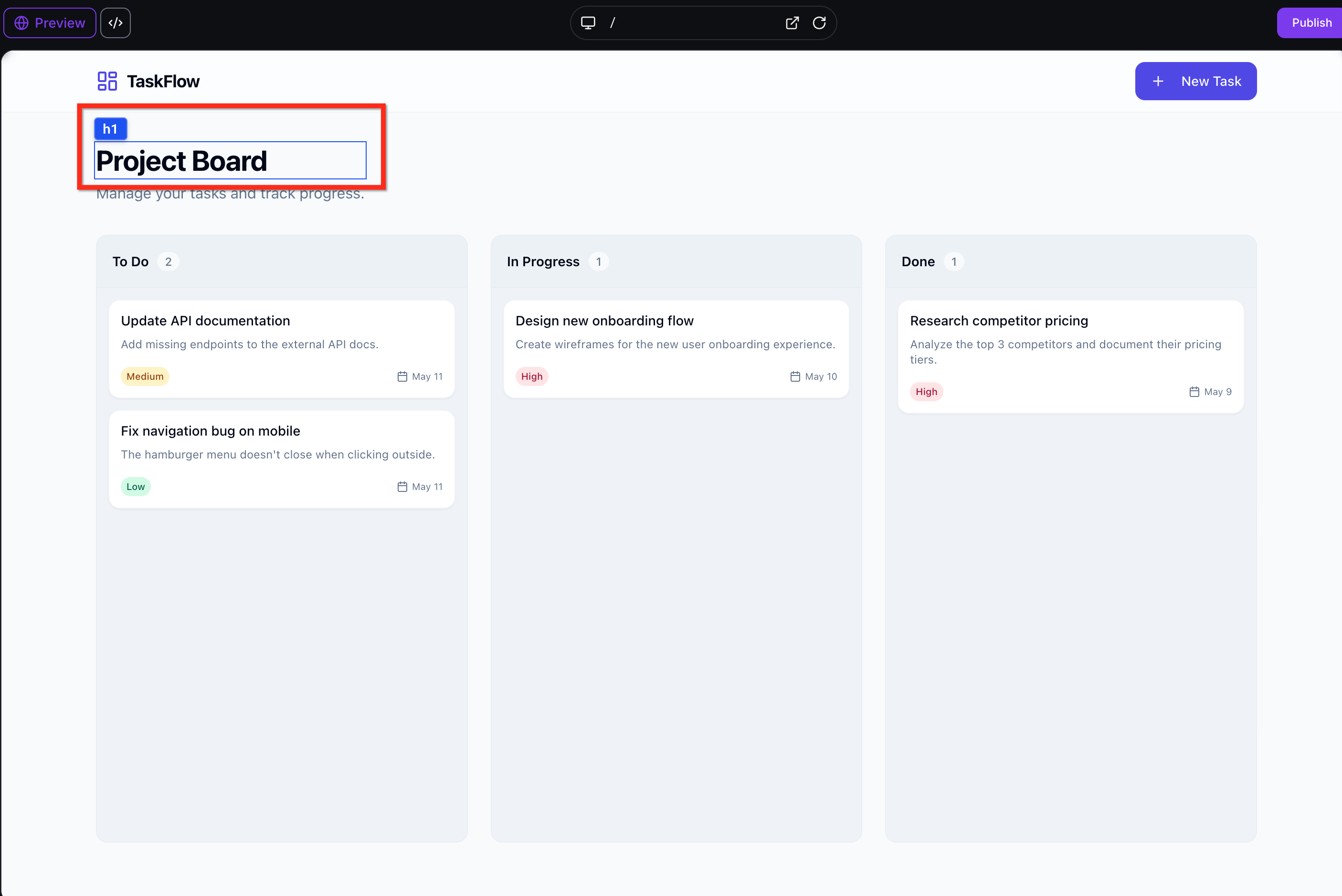 Selecting an element in Visual Edit mode